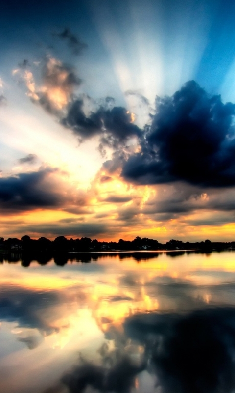 Download mobile wallpaper Water, Sunset, Sky, Lake, Reflection, Tree, House, Earth, Cloud for free.