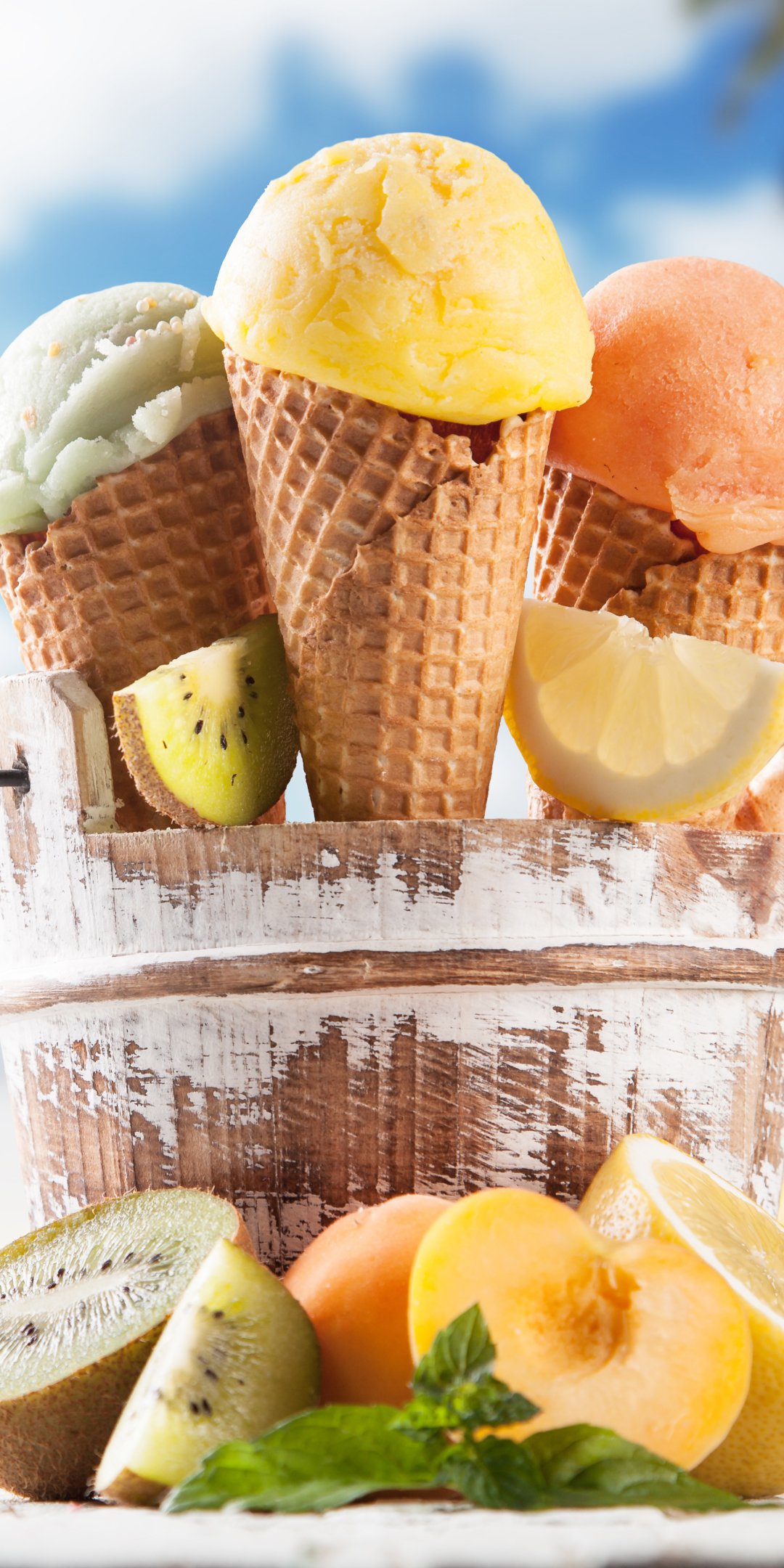 Download mobile wallpaper Food, Summer, Kiwi, Ice Cream, Lemon, Fruit for free.