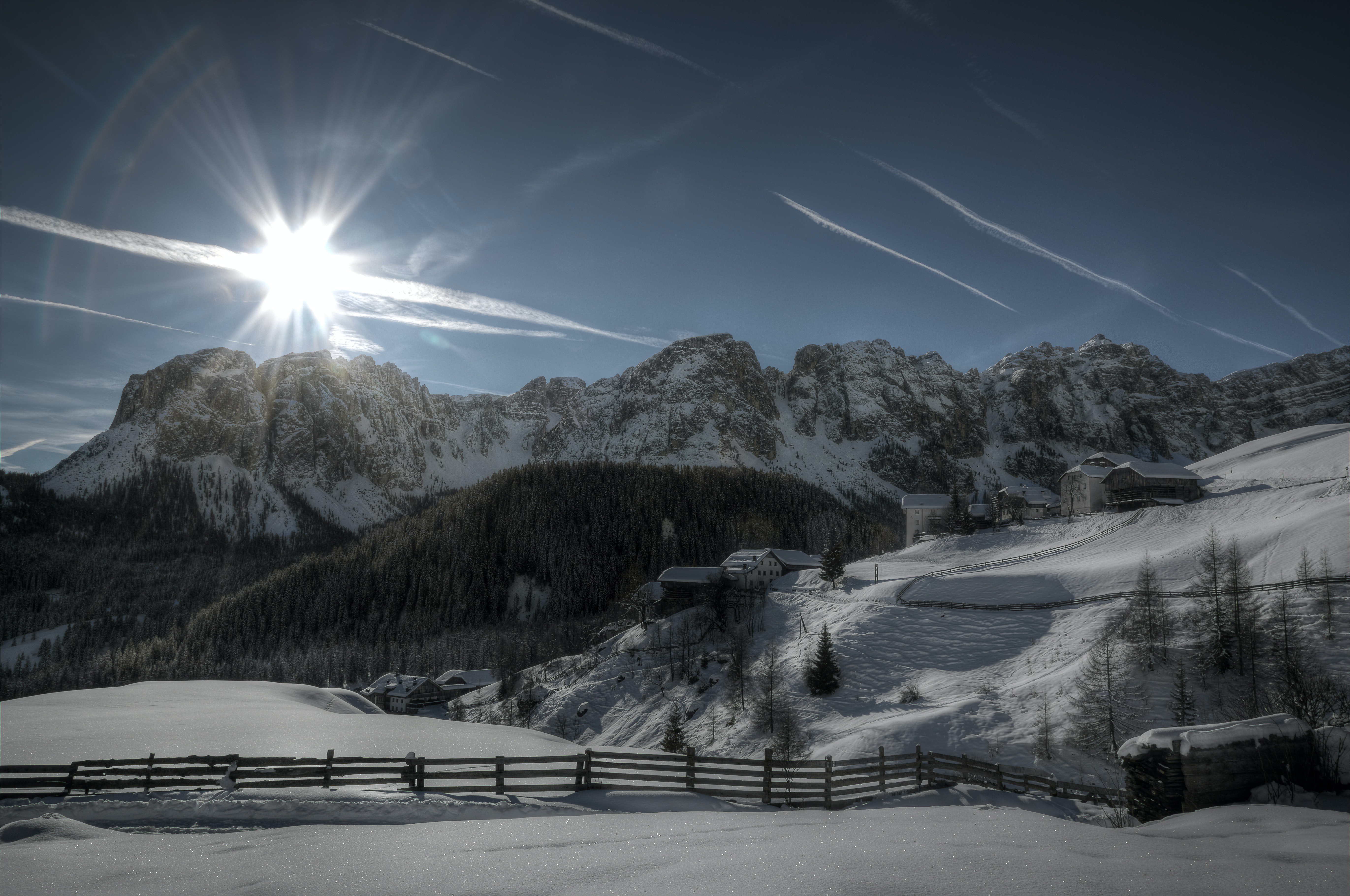 Free download wallpaper Winter, Sun, Snow, Mountain, Forest, House, Photography on your PC desktop