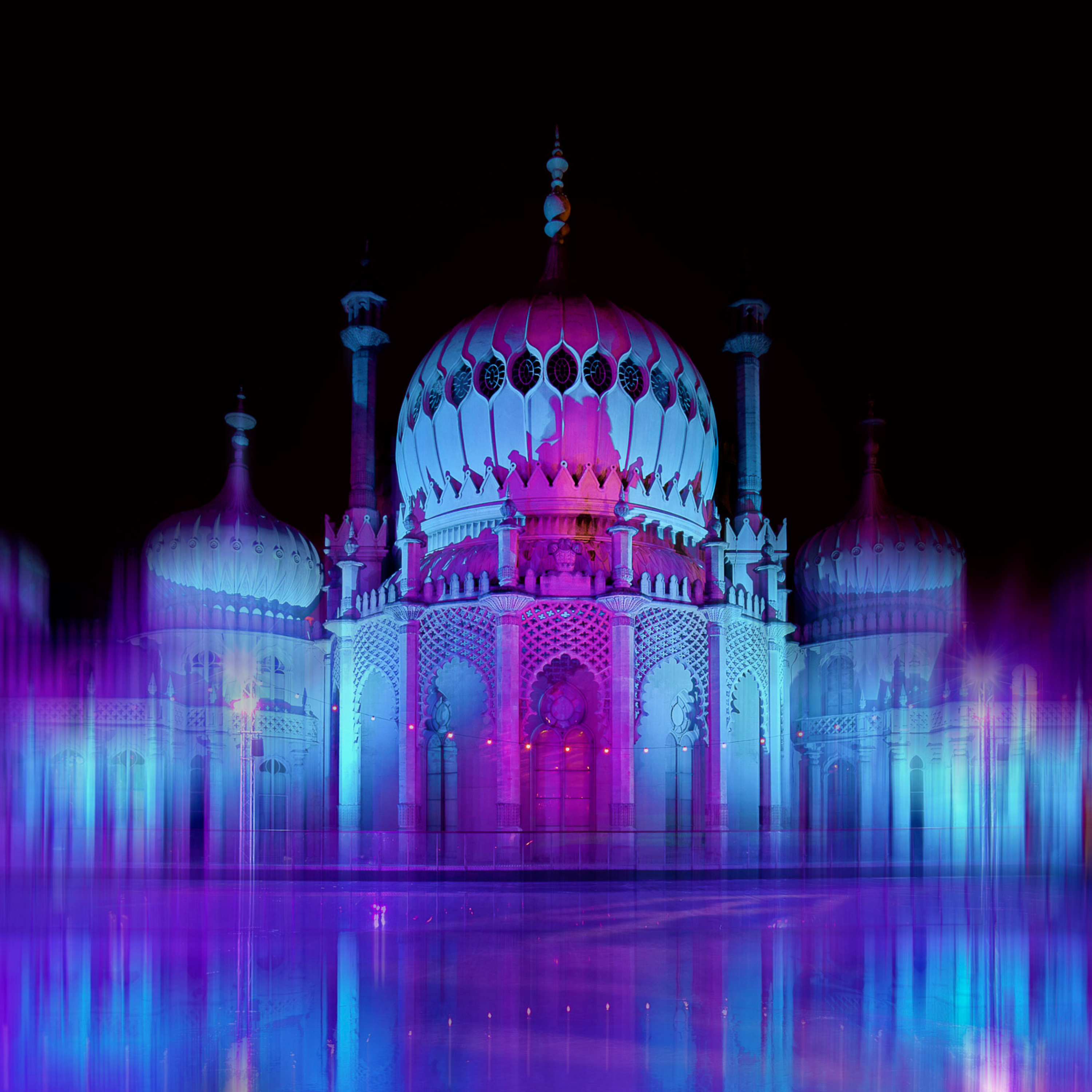 Download mobile wallpaper Cities, Lilac, Architecture, Pink, Shine, Night, Light, Neon for free.