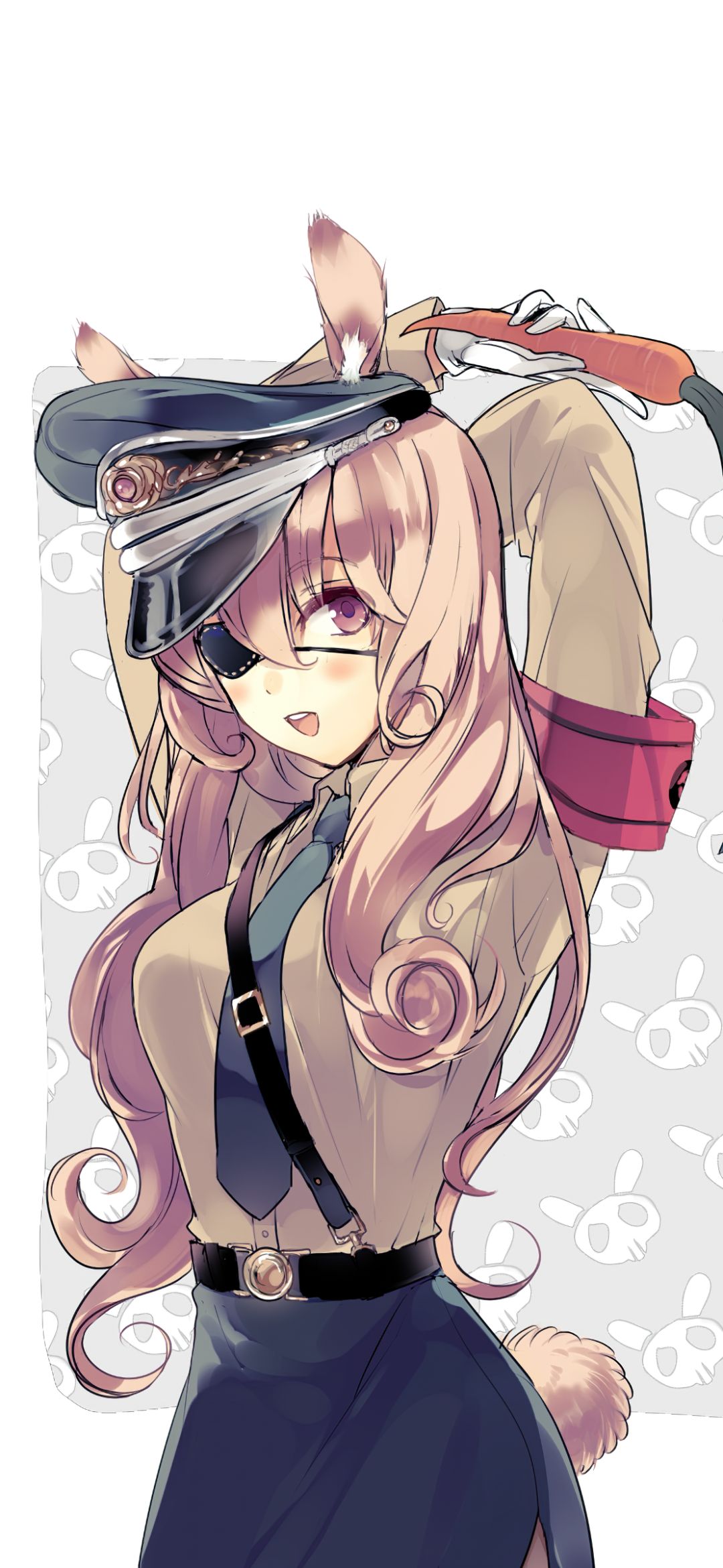 Download mobile wallpaper Anime, Smile, Blonde, Tail, Hat, Tie, Original, Blush, Brown Eyes, Long Hair for free.