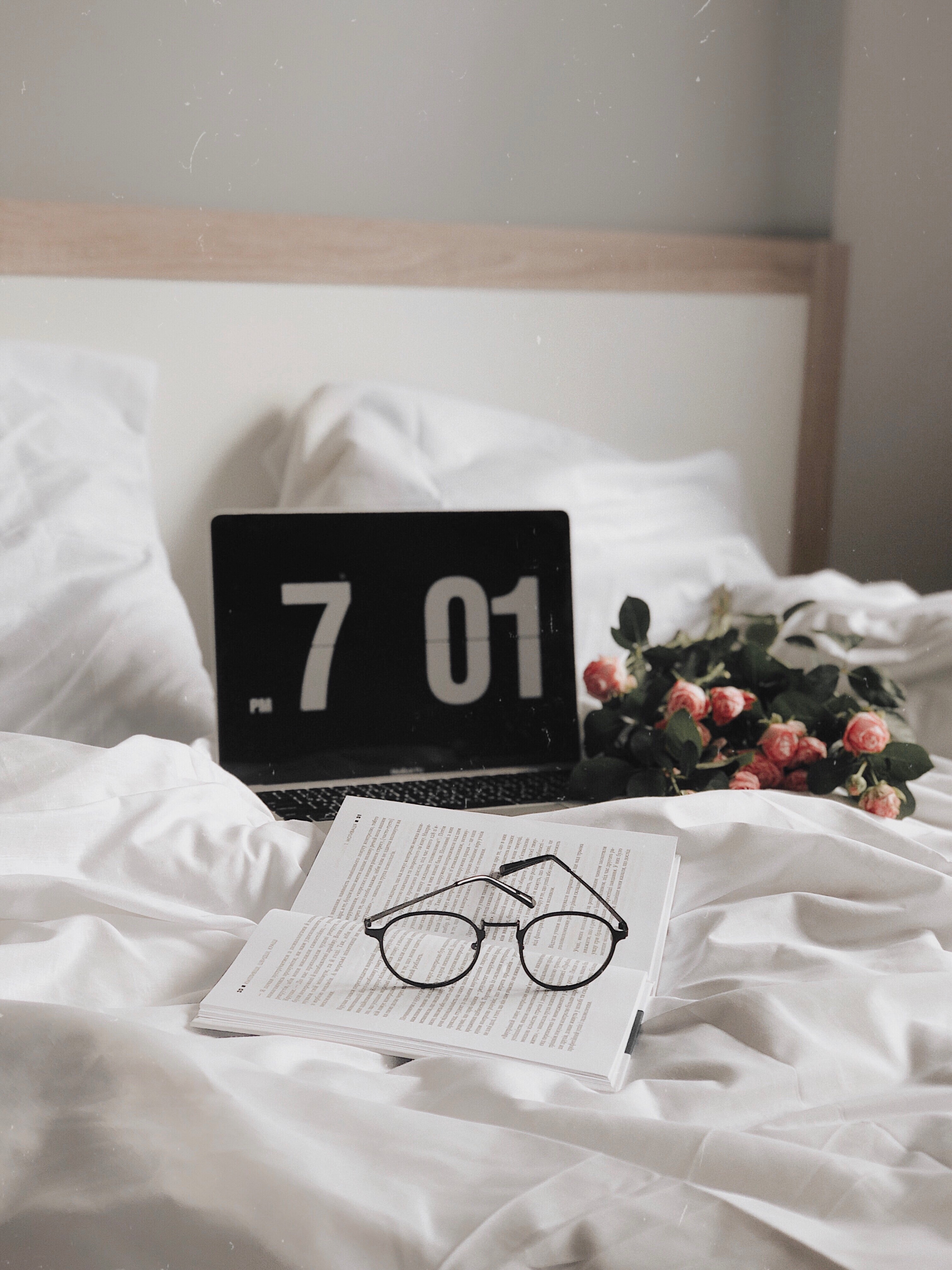 laptop, flowers, miscellanea, miscellaneous, cloth, book, notebook, glasses, spectacles