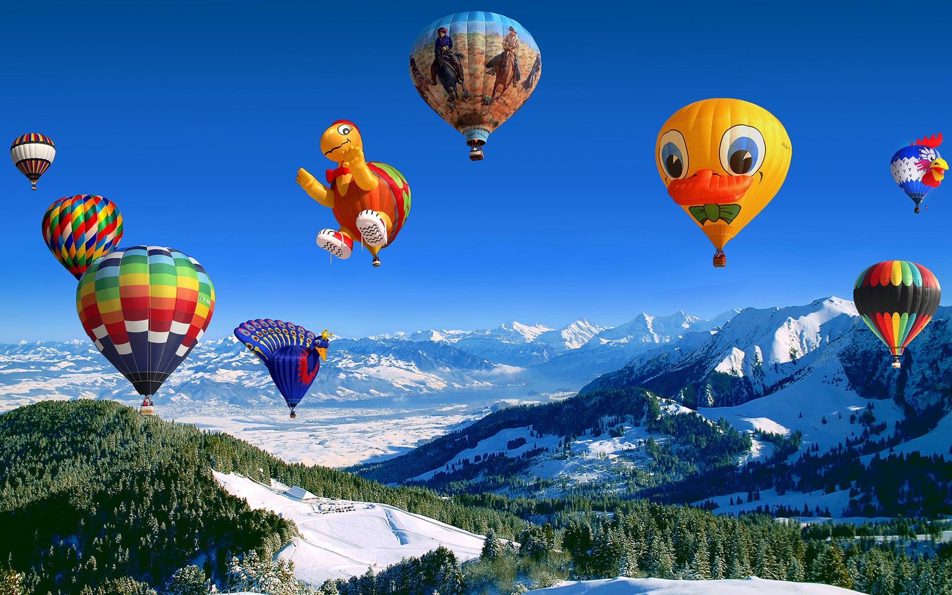 663058 Hintergrundbild herunterladen schnee, fahrzeuge, heißluftballon - Bildschirmschoner und Bilder kostenlos