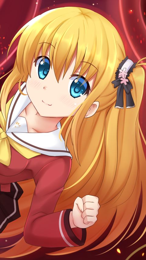 Download mobile wallpaper Anime, Smile, Blonde, Blue Eyes, Charlotte, School Uniform, Long Hair, Bow (Clothing), Charlotte (Anime), Yusa Kurobane for free.