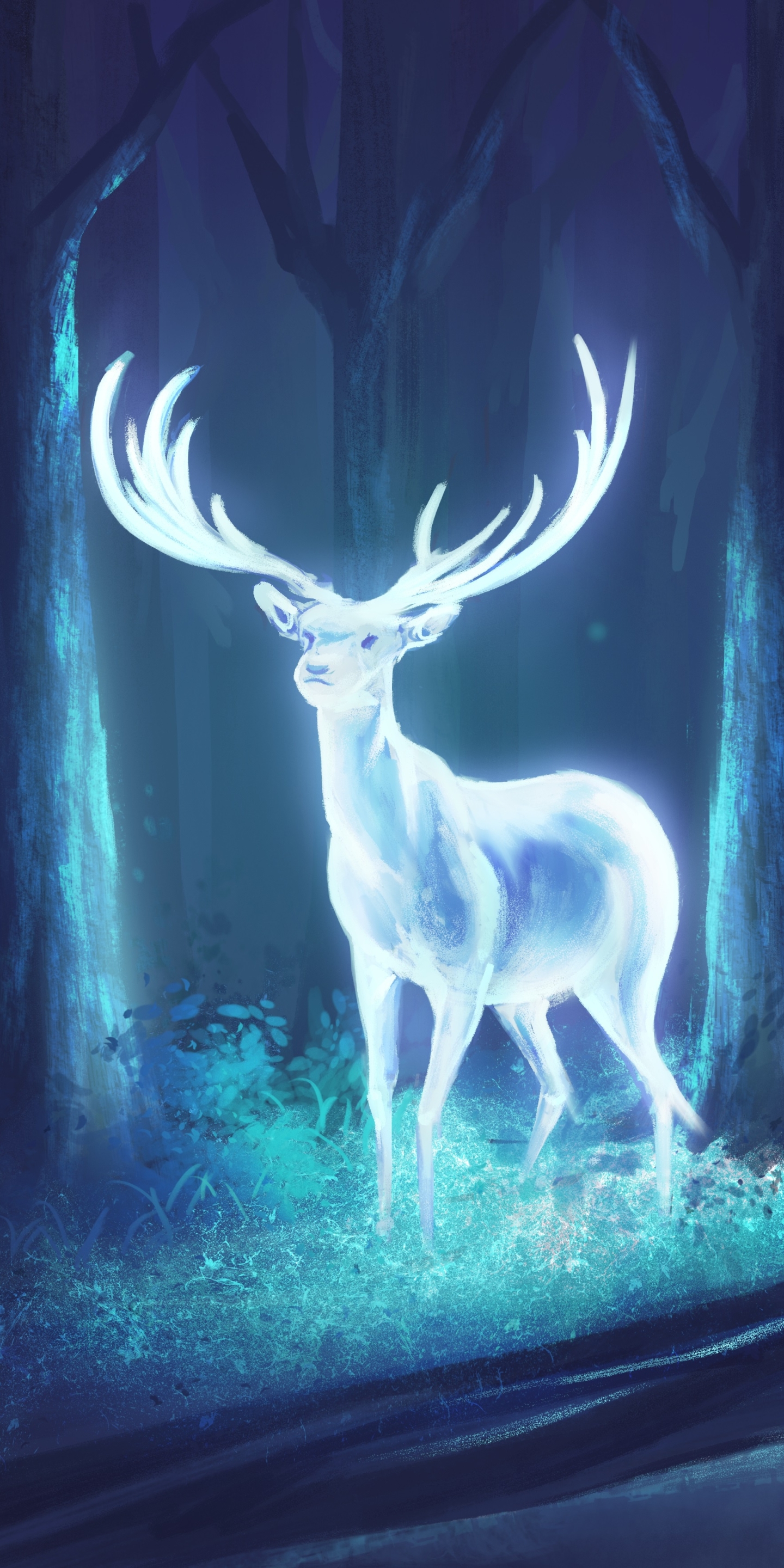 Download mobile wallpaper Fantasy, Night, Deer, Fantasy Animals for free.