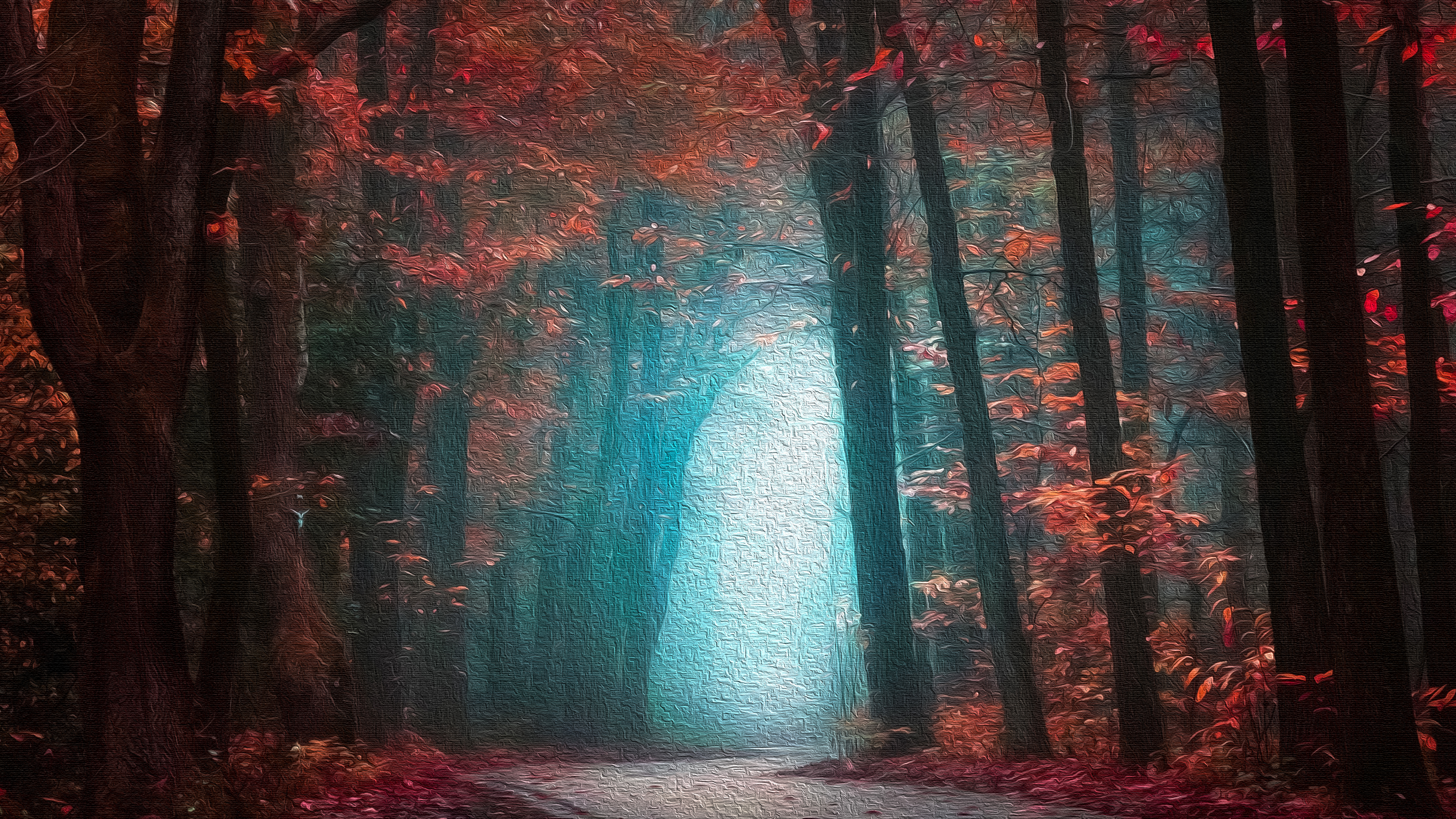 Download mobile wallpaper Road, Fog, Fall, Man Made, Oil Painting for free.