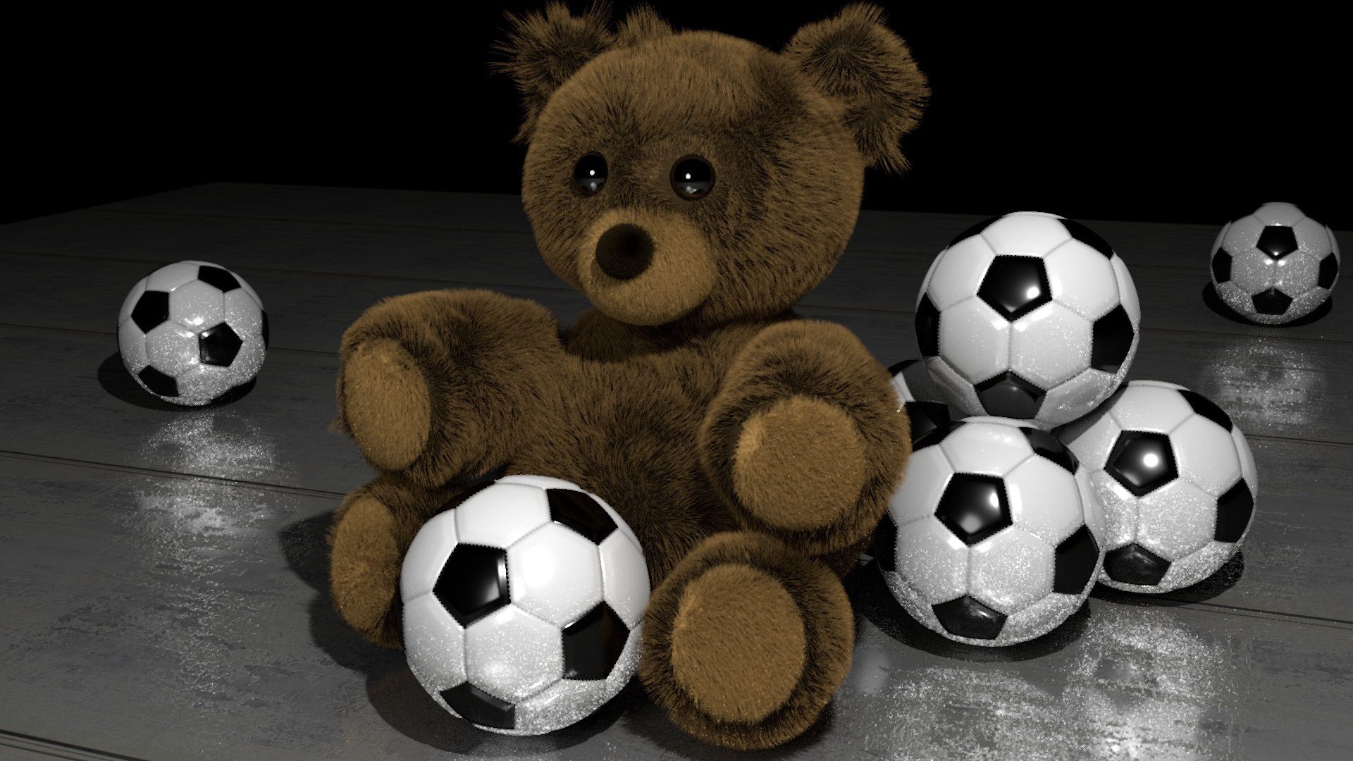 toys, football balls, teddy bear, miscellanea, miscellaneous, footballs Full HD