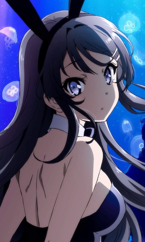 Download mobile wallpaper Anime, Blue Eyes, Black Hair, Long Hair, Bunny Ears, Mai Sakurajima, Rascal Does Not Dream Of Bunny Girl Senpai for free.