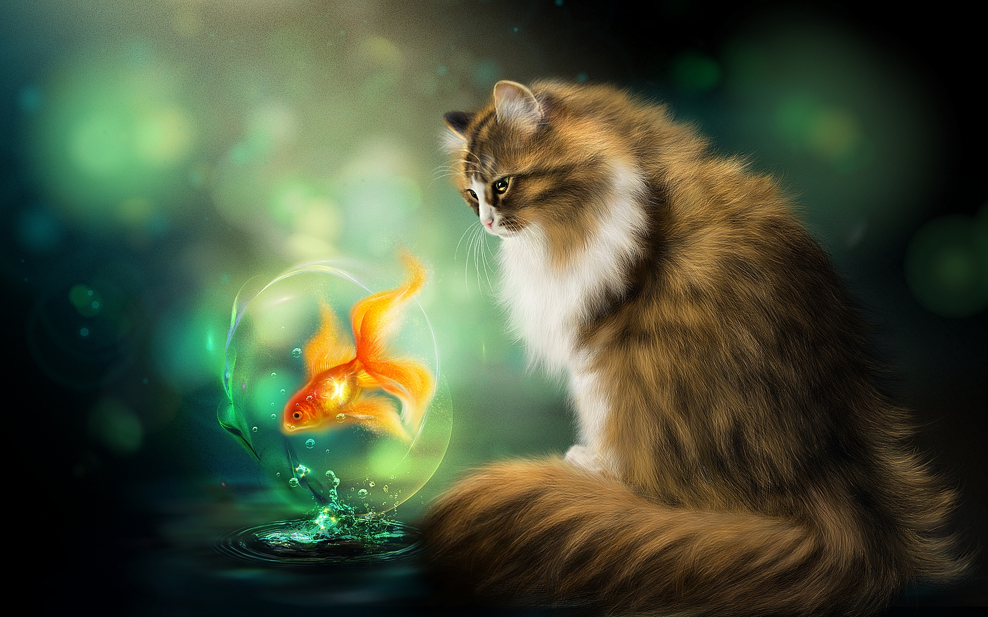 Free download wallpaper Cat, Painting, Artistic, Goldfish on your PC desktop