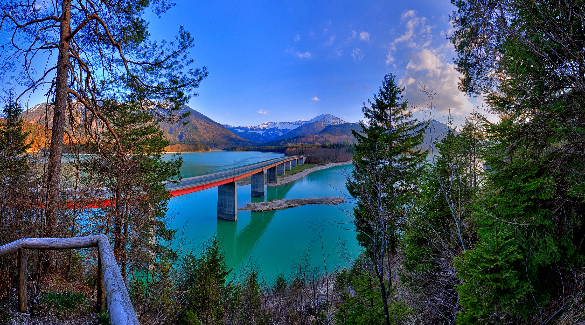 Laden Sie das Landschaft, See, Alpen, Brücke, Gebirge, Deutschland, Bayern, Brücken, Menschengemacht-Bild kostenlos auf Ihren PC-Desktop herunter