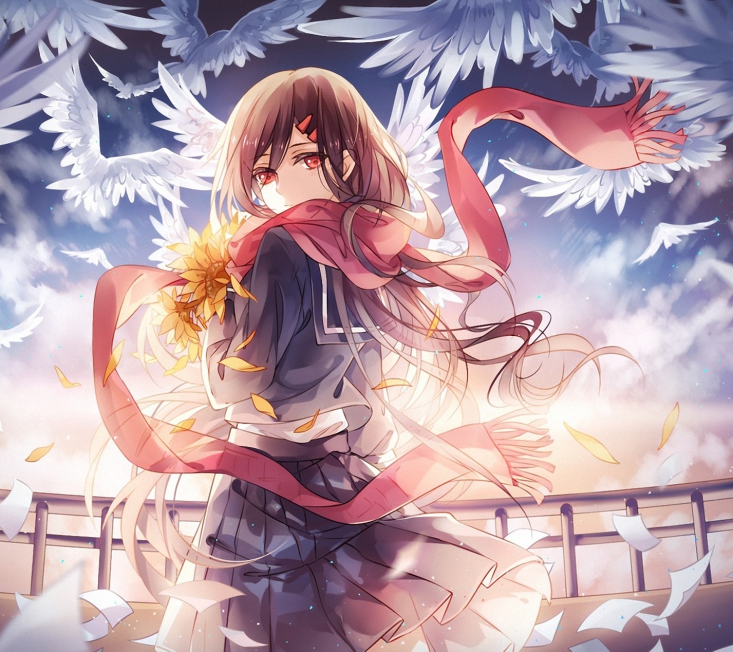 Download mobile wallpaper Anime, Bird, School Uniform, Red Eyes, Brown Hair, Kagerou Project, Ayano Tateyama for free.