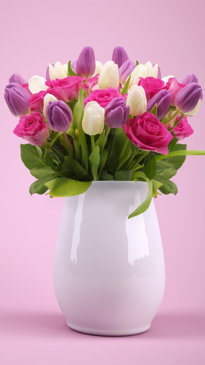 Download mobile wallpaper Flower, Vase, Tulip, Man Made for free.