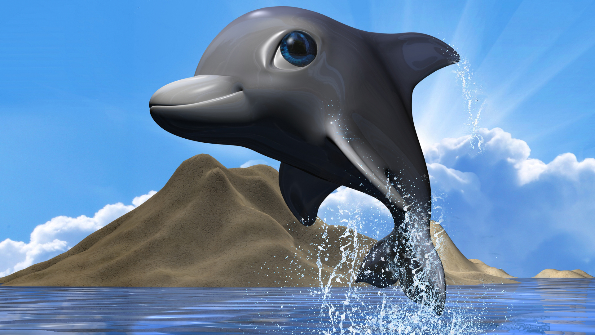 Скачати мобільні шпалери 3D, Тварина, Мультфільм, Дельфін безкоштовно.