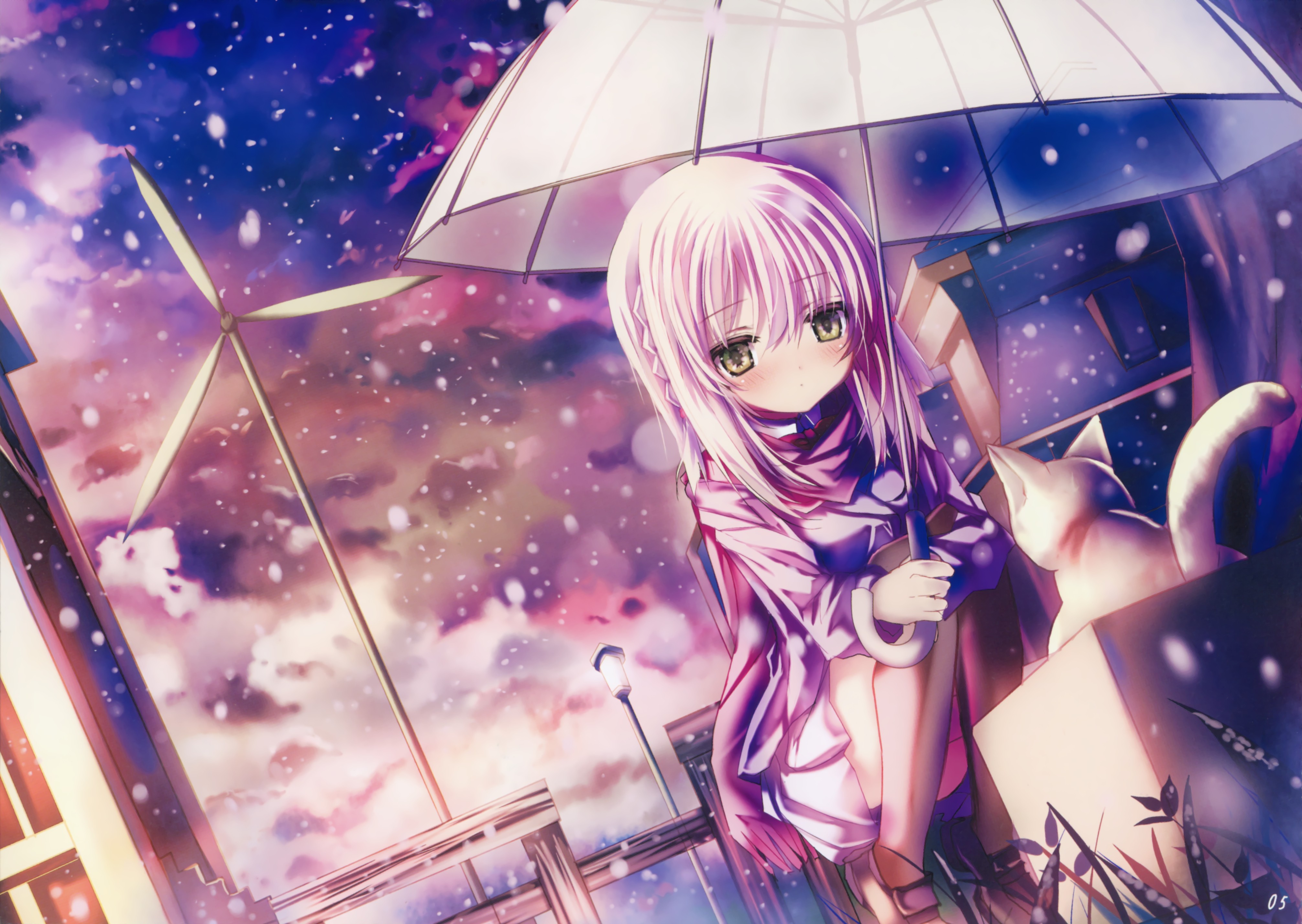 Free download wallpaper Anime, Snow, Cat, Umbrella, Original on your PC desktop