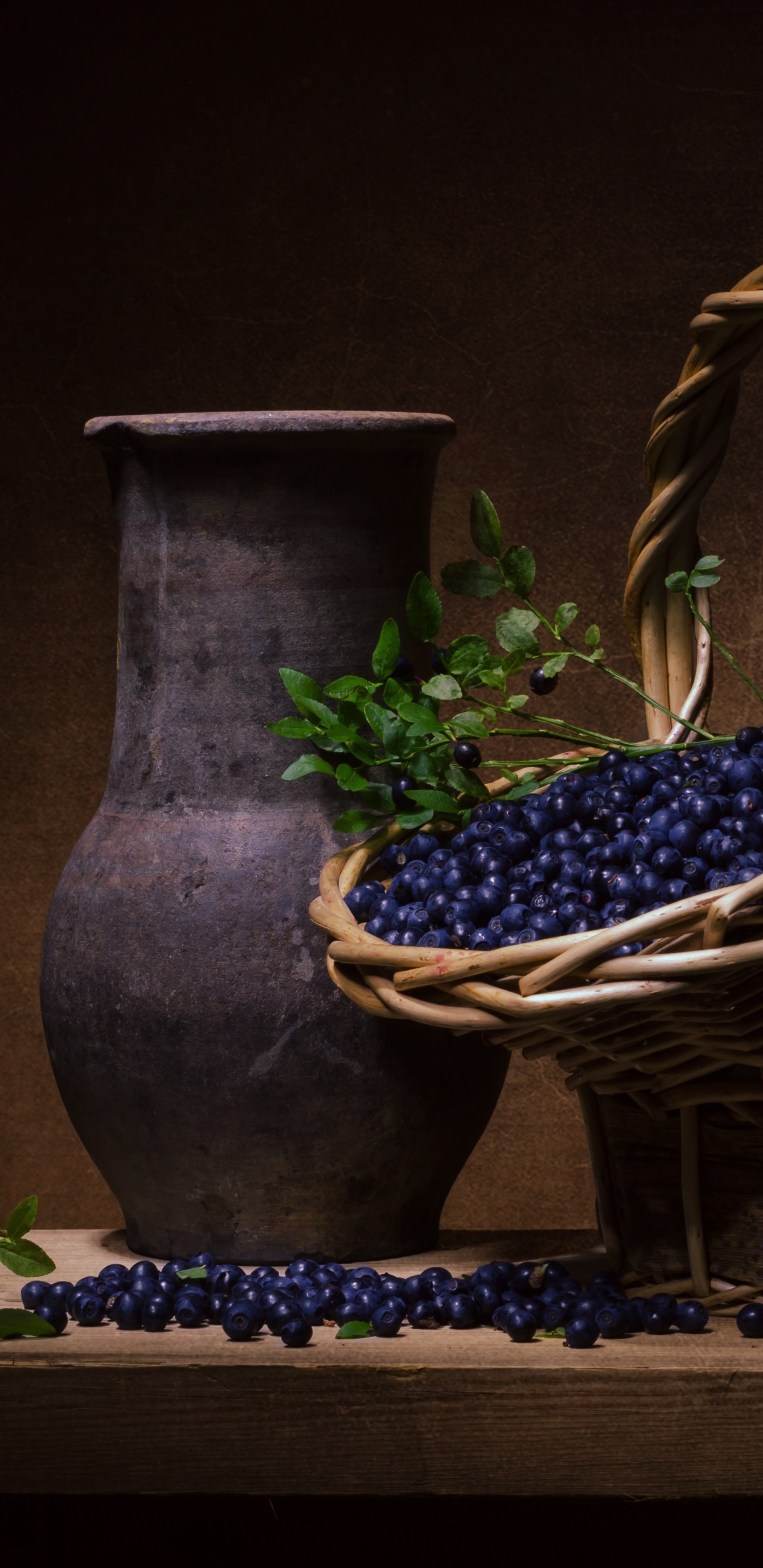 Download mobile wallpaper Food, Blueberry, Still Life, Berry, Fruit, Vase, Basket for free.