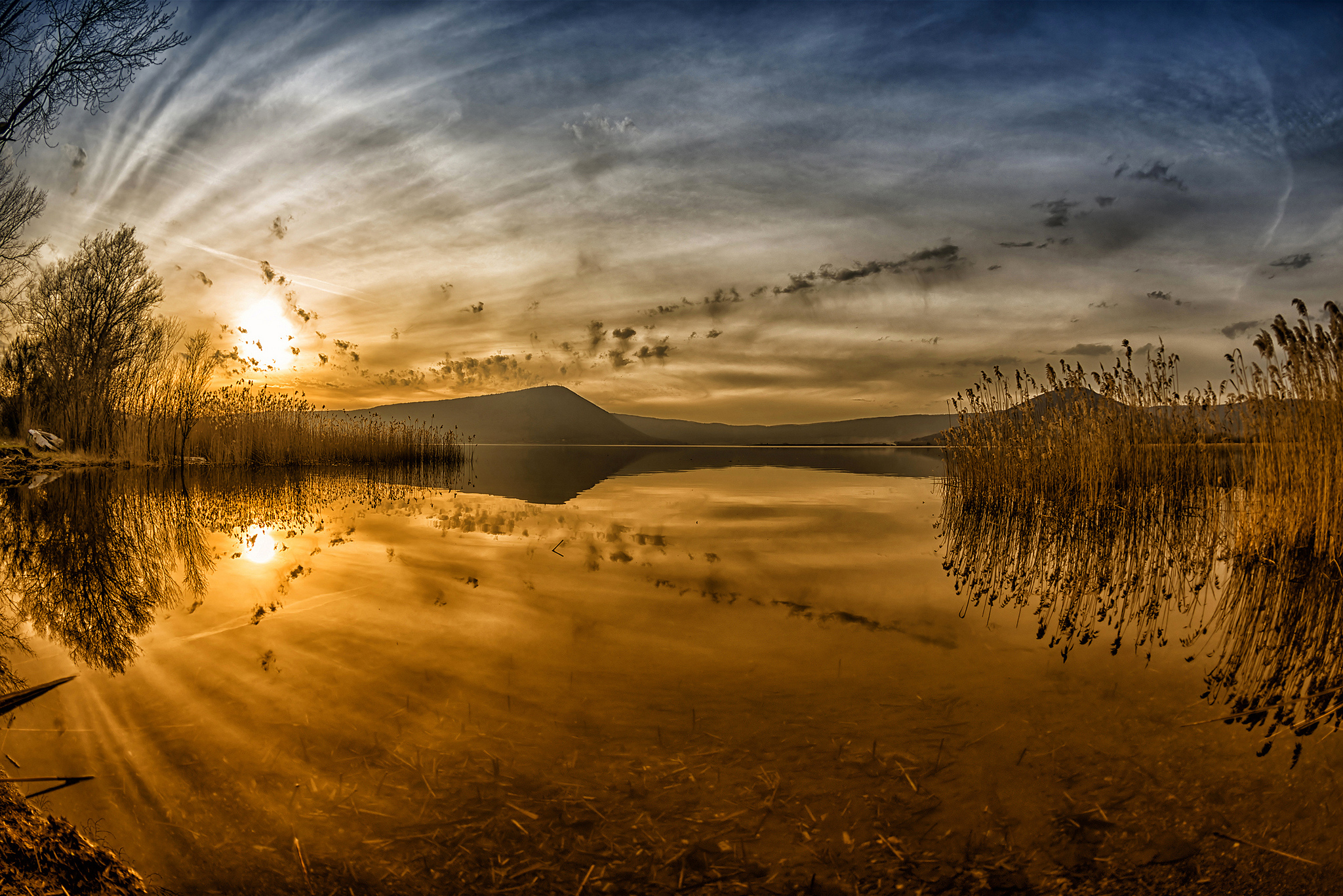 Free download wallpaper Nature, Sky, Lake, Reflection, Plant, Sunrise, Earth on your PC desktop