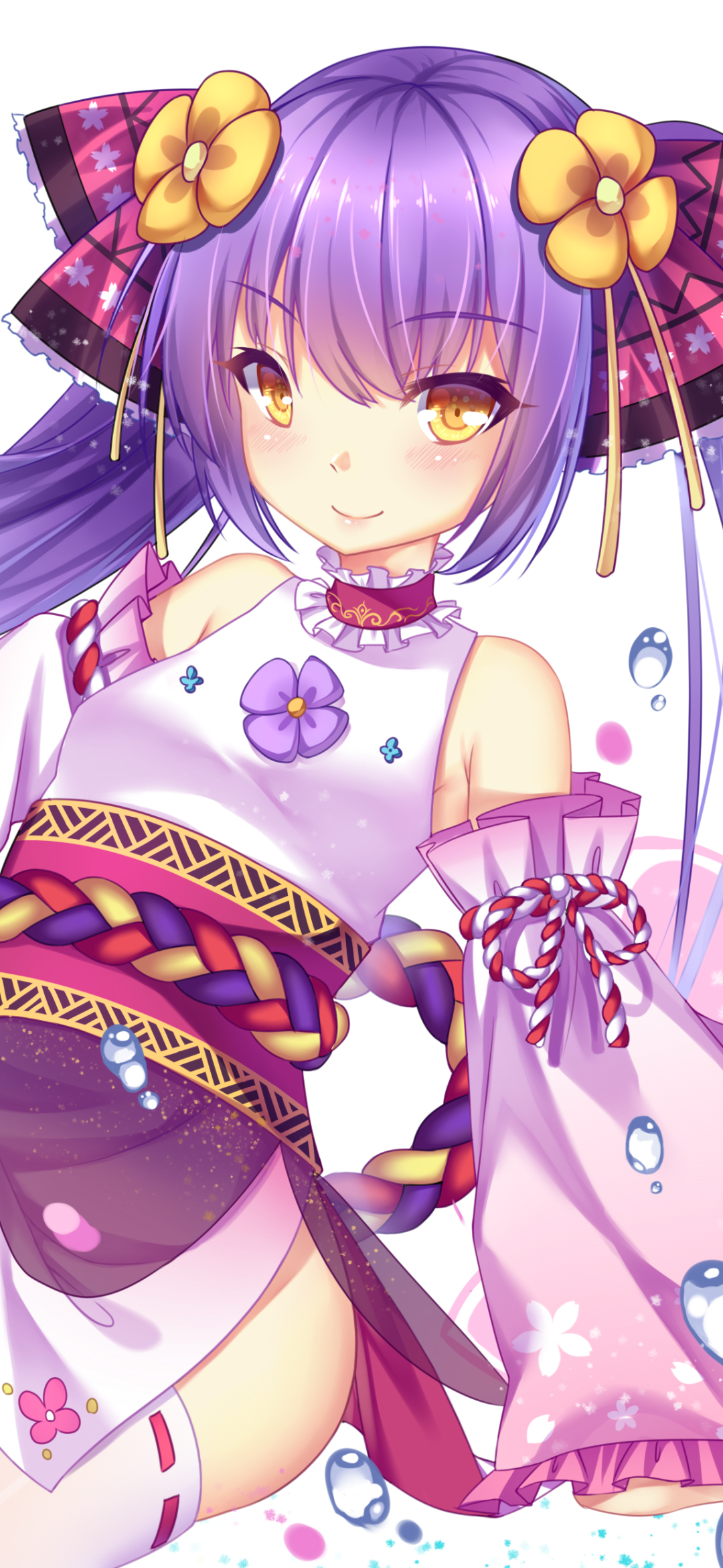 Download mobile wallpaper Anime, Yellow Eyes, Original, Blush, Long Hair, Twintails, Purple Hair for free.