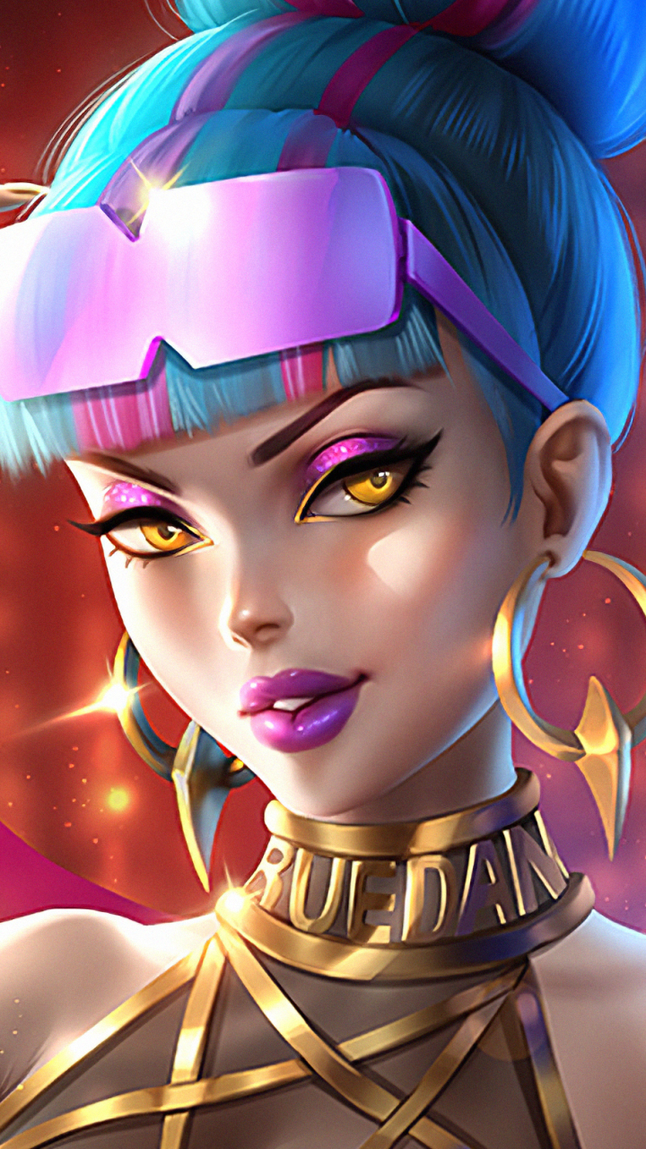 Download mobile wallpaper League Of Legends, Sunglasses, Blue Hair, Video Game, Lipstick, Qiyana (League Of Legends) for free.