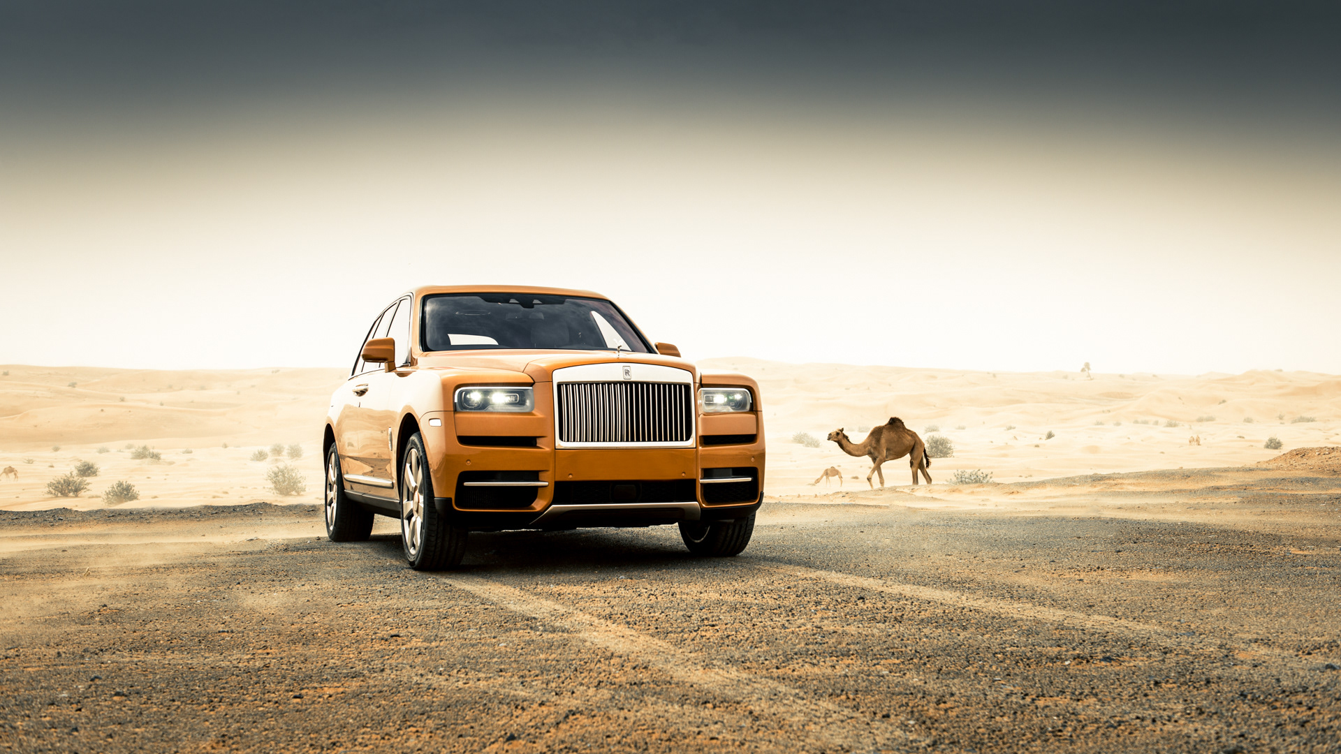 Download mobile wallpaper Desert, Rolls Royce, Car, Suv, Vehicles, Orange Car, Rolls Royce Cullinan for free.