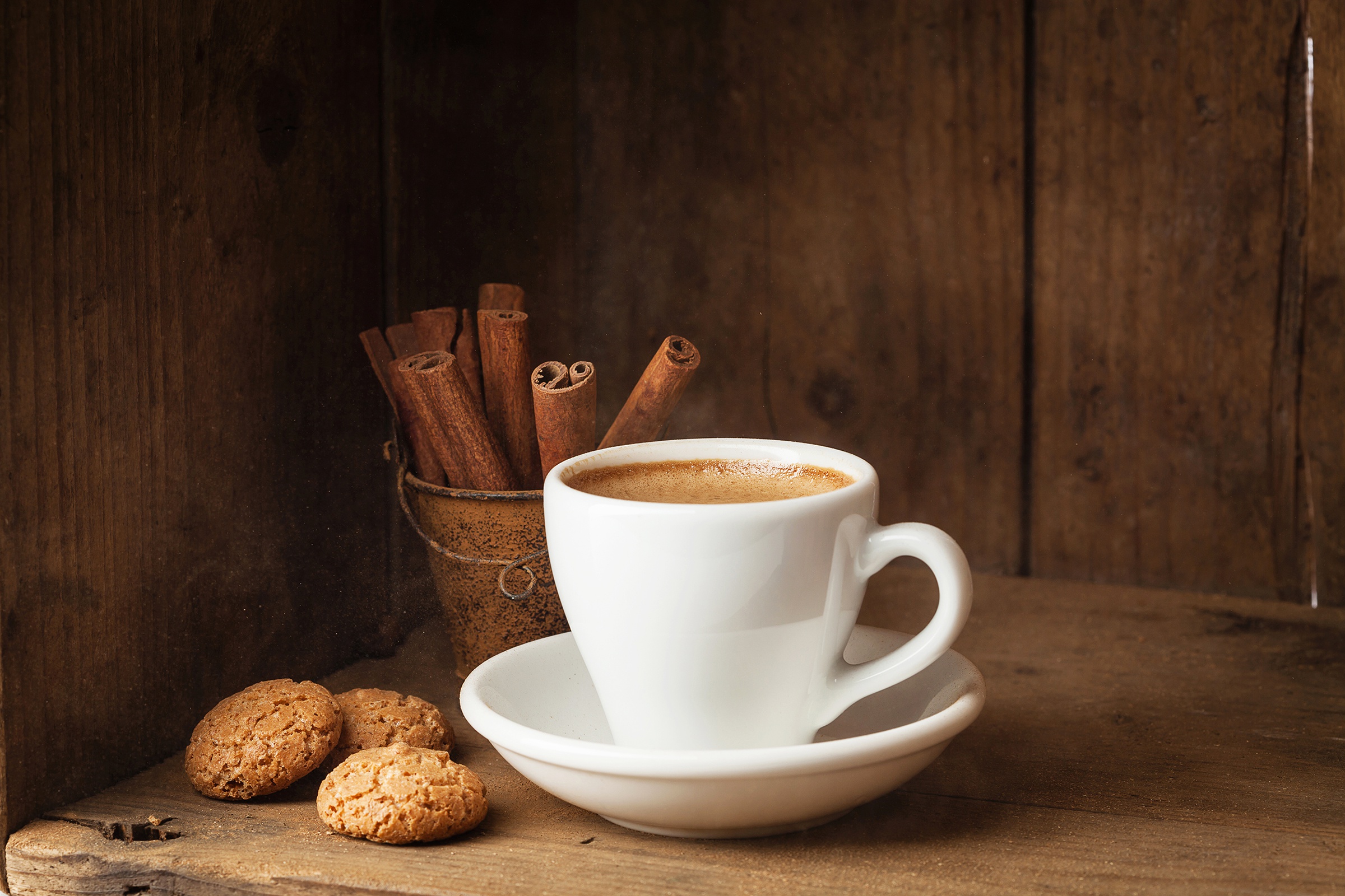 Download mobile wallpaper Food, Coffee, Still Life, Cinnamon, Cup, Cookie for free.