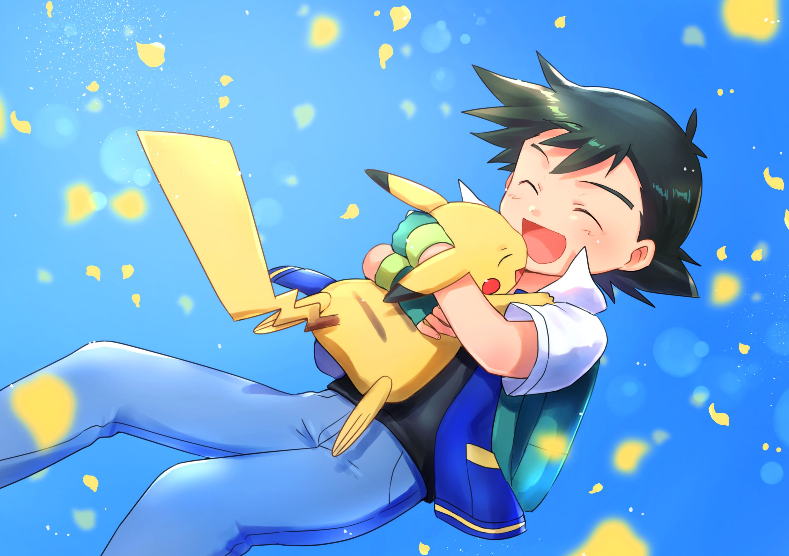 Download mobile wallpaper Anime, Pokémon, Cute, Hug, Pikachu, Black Hair, Ash Ketchum for free.