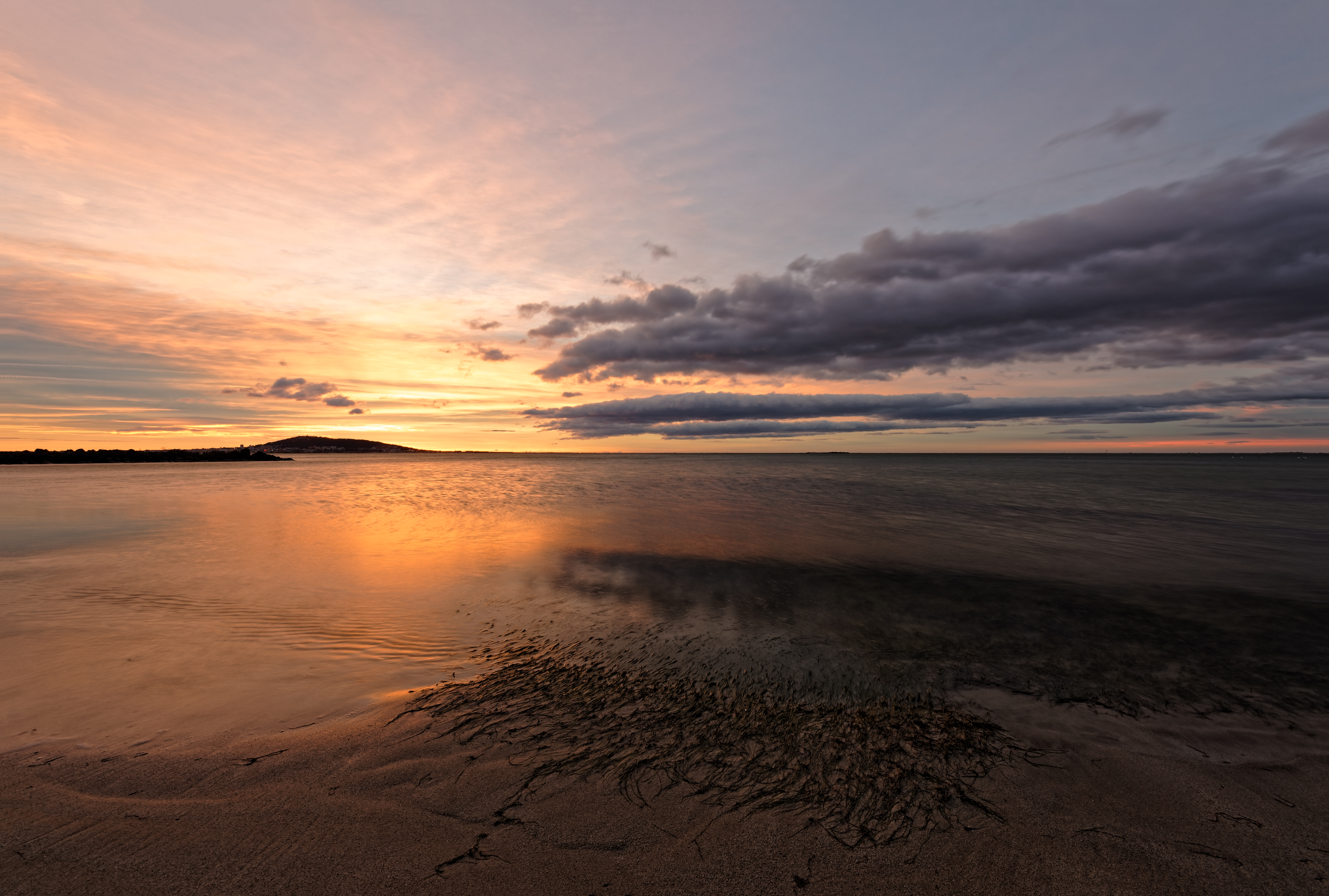 Free download wallpaper Nature, Sunset, Water, Horizon, Landscape, Beach on your PC desktop