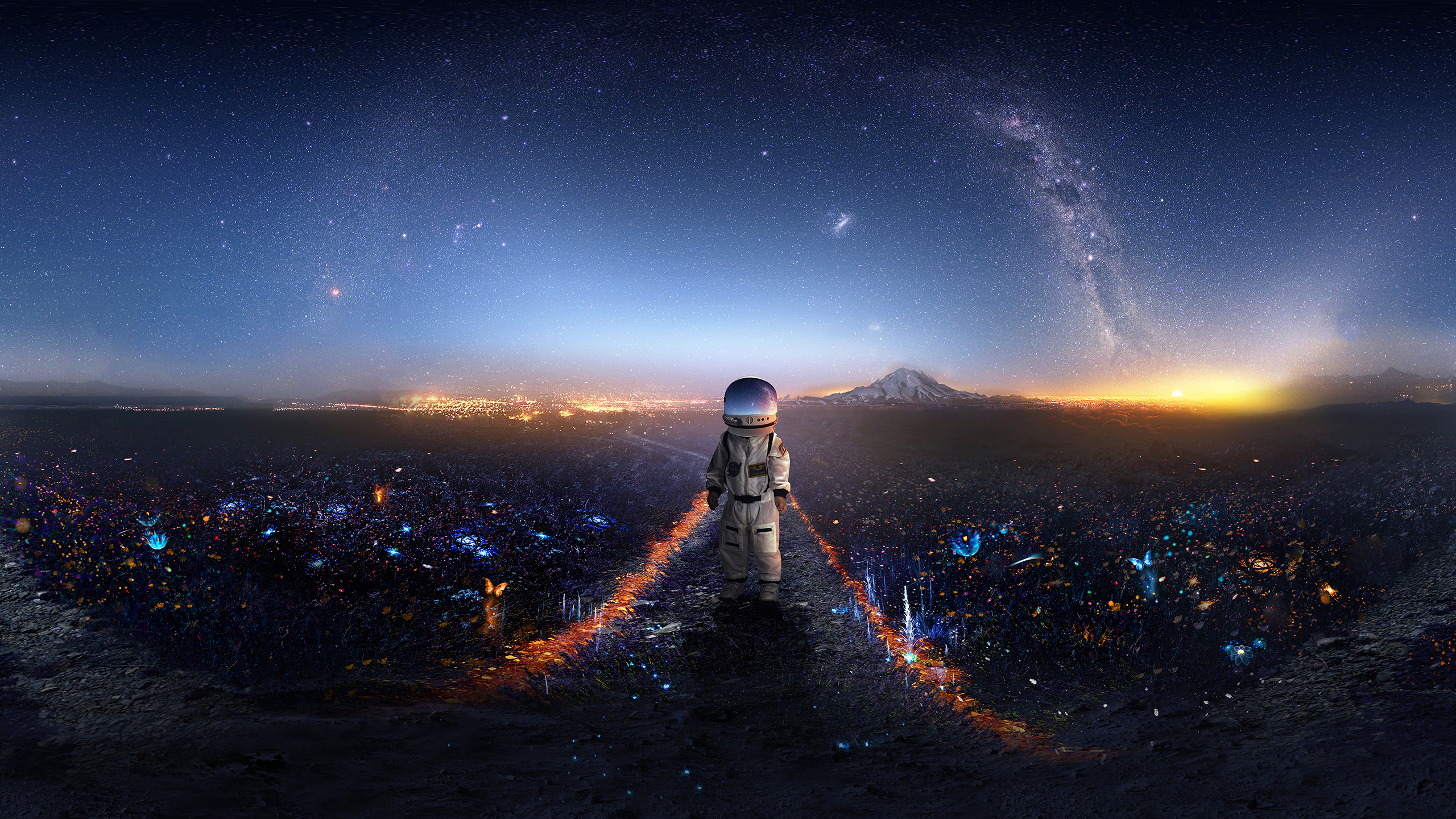 Download mobile wallpaper Landscape, Sky, Stars, Sci Fi, Child, Astronaut for free.