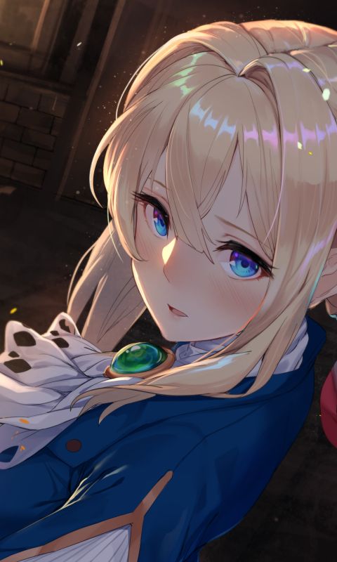 Descarga gratuita de fondo de pantalla para móvil de Rubio, Ojos Azules, Animado, Sonrojo, Rubia, Violeta Evergarden (Personaje), Violet Evergarden.