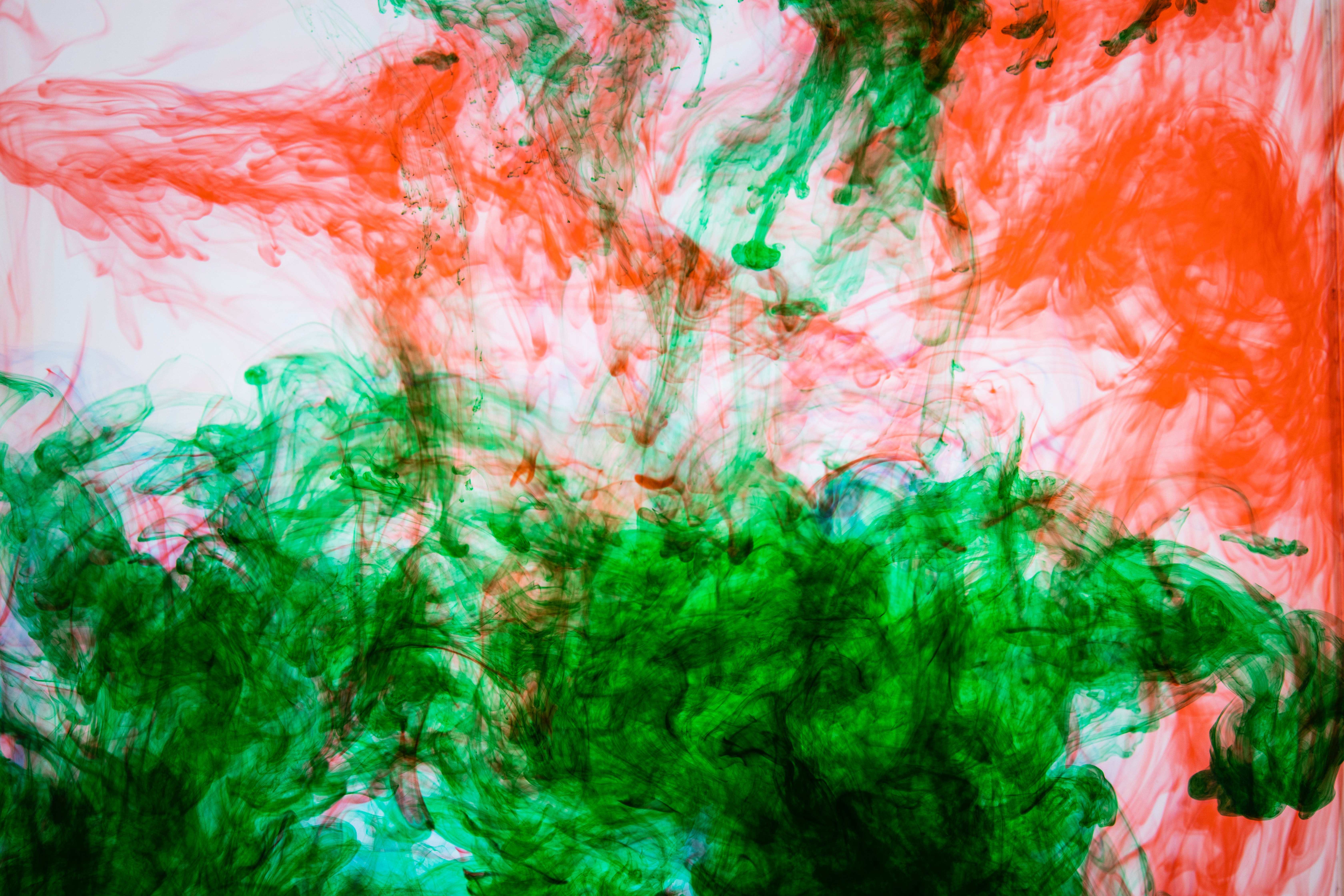 abstract, green, red, paint, liquid, ink, clots