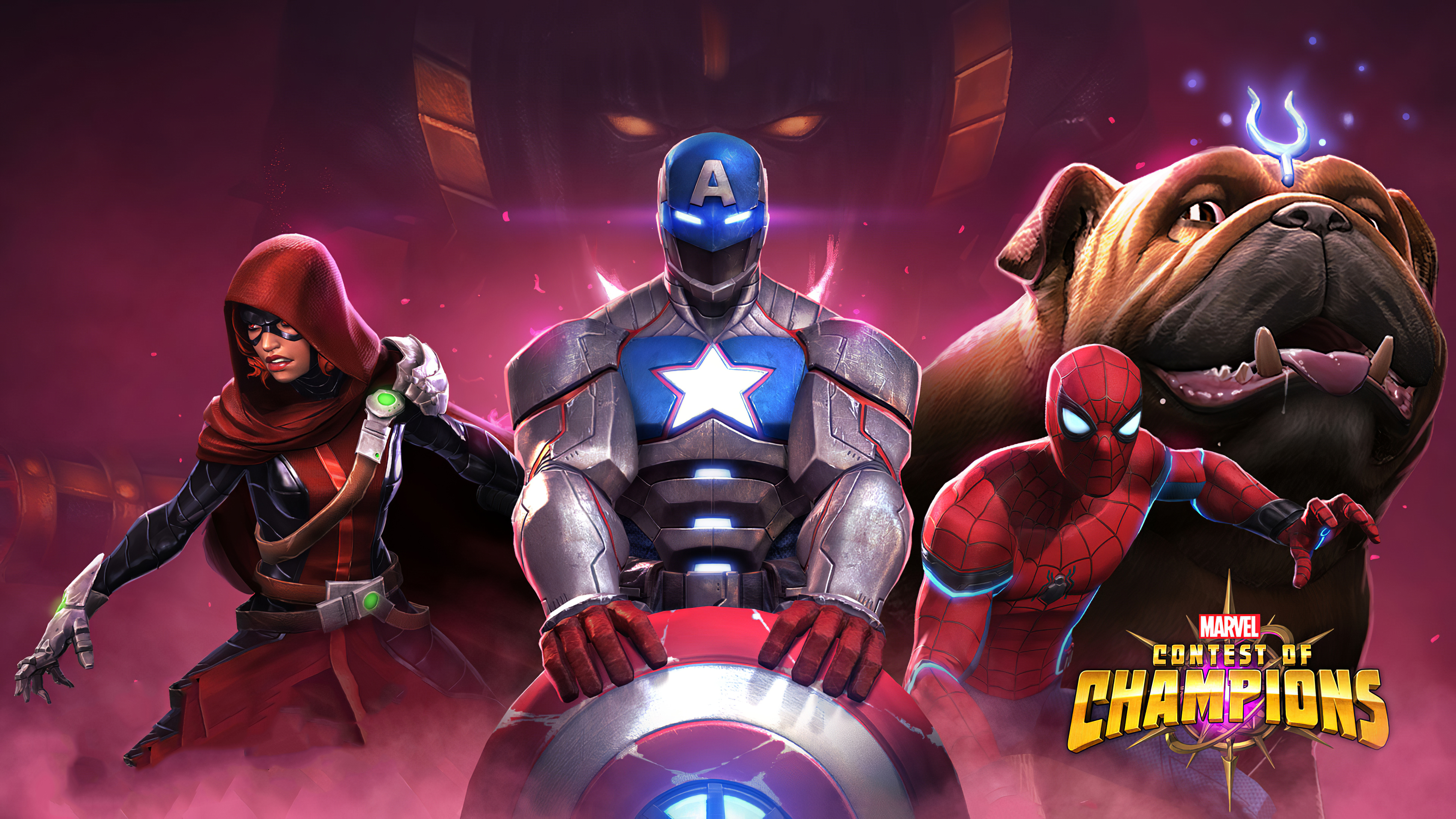Download mobile wallpaper Spider Man, Captain America, Video Game, Lockjaw (Marvel Comics), Marvel Contest Of Champions for free.