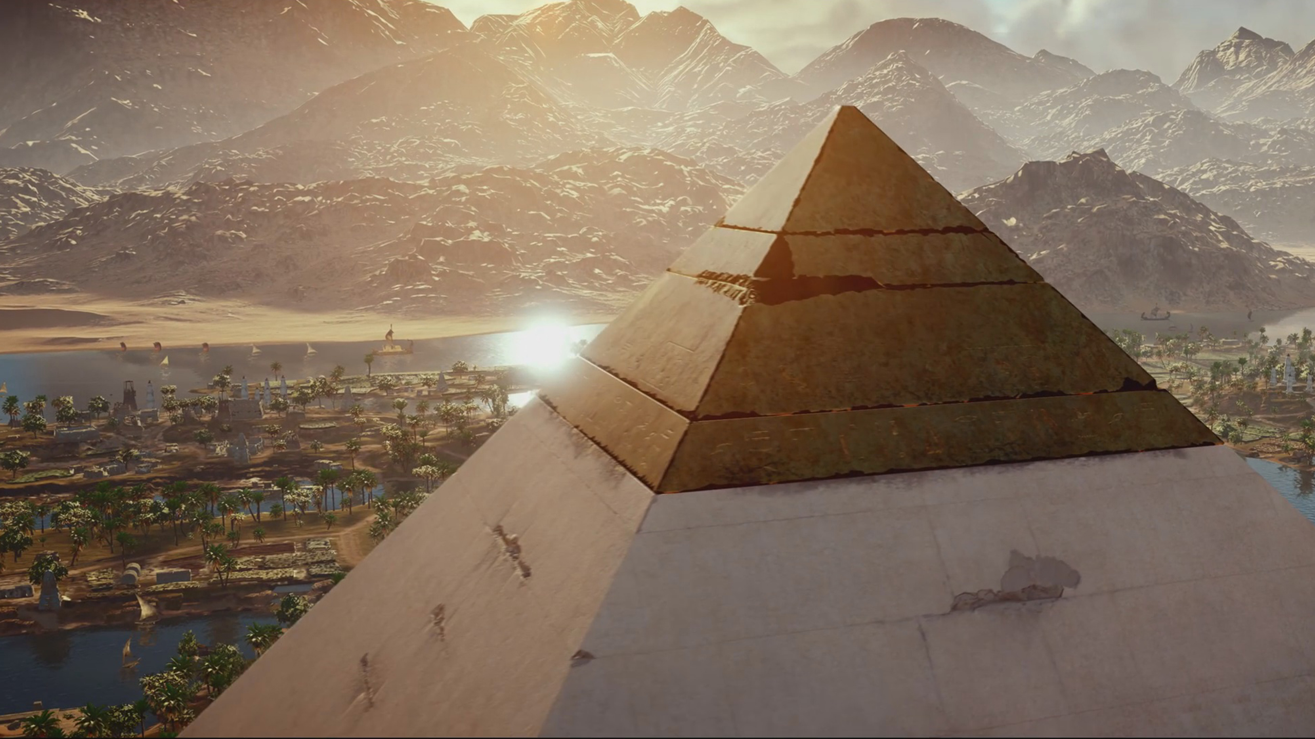 Téléchargez des papiers peints mobile Assassin's Creed, Ville, Montagne, Pyramide, Jeux Vidéo, Assassin's Creed: Origins gratuitement.