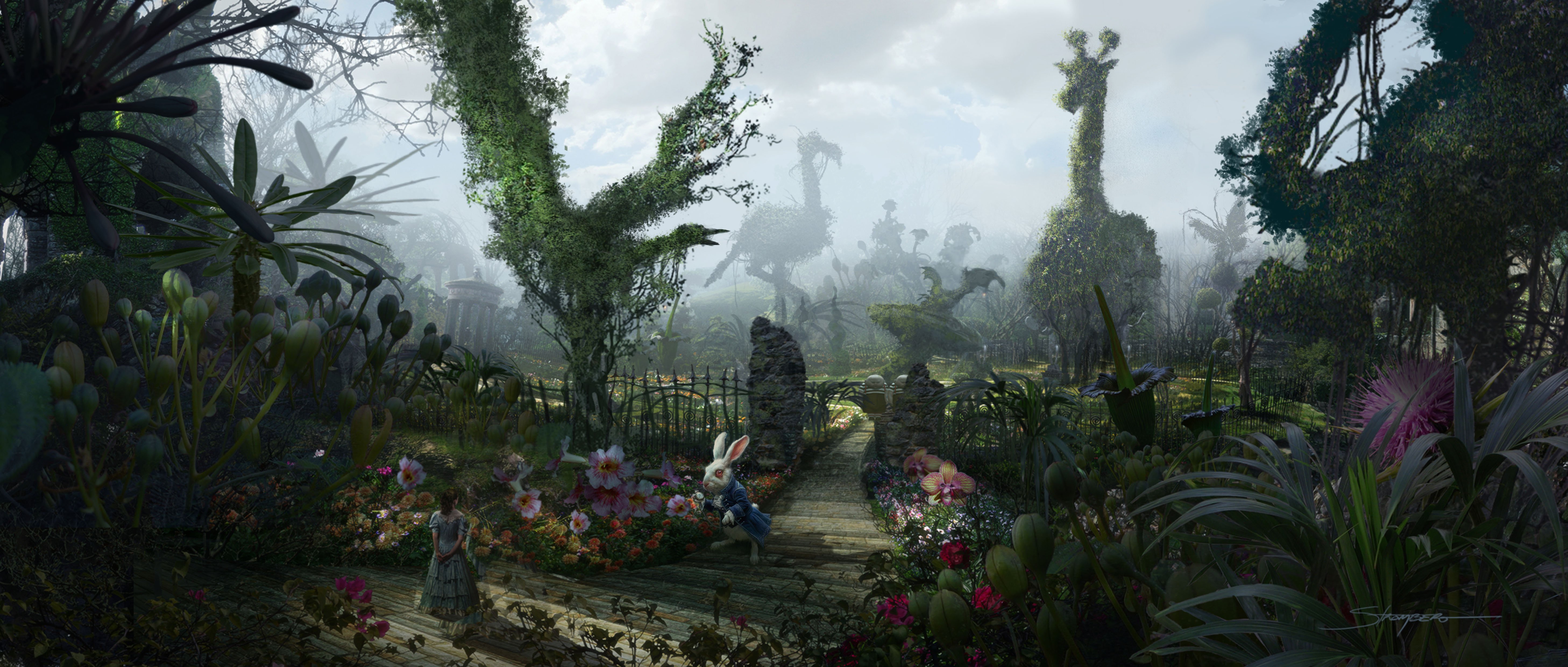 Download mobile wallpaper Landscape, Fantasy, Alice In Wonderland, Rabbit, Magical for free.