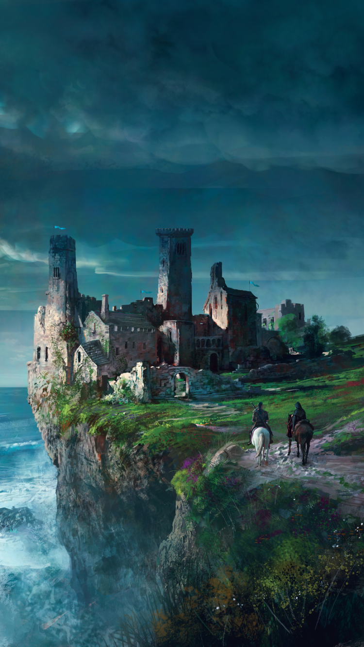 Download mobile wallpaper Fantasy, Castles, Coast, Cliff, Medieval, Castle for free.