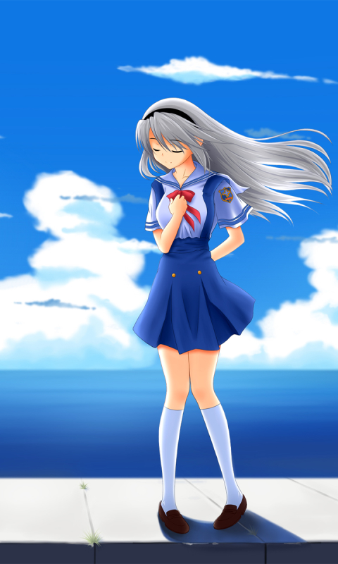 Download mobile wallpaper Anime, Sky, Ocean, Cute, Clannad, Tomoyo Sakagami for free.