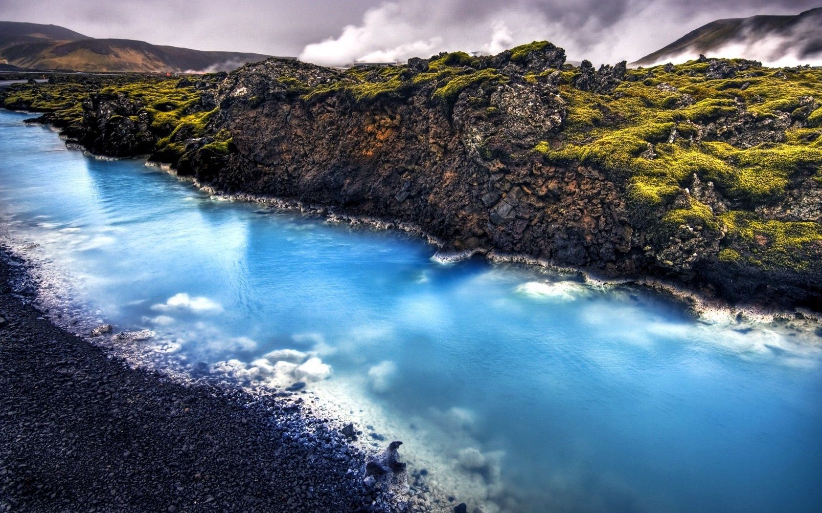 81768 завантажити картинку природа, річка, камені, ісландія, блакитна вода, гаряче джерело - шпалери і заставки безкоштовно