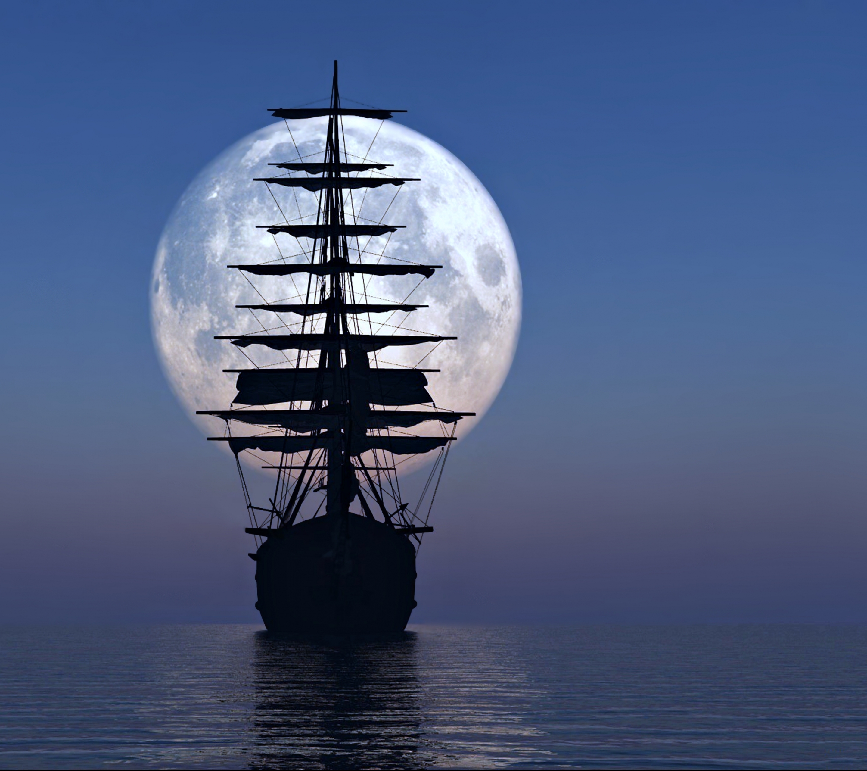 Laden Sie das Mond, Ozean, Segelboot, Schiff, Meer, Fahrzeuge, Segelschiff-Bild kostenlos auf Ihren PC-Desktop herunter