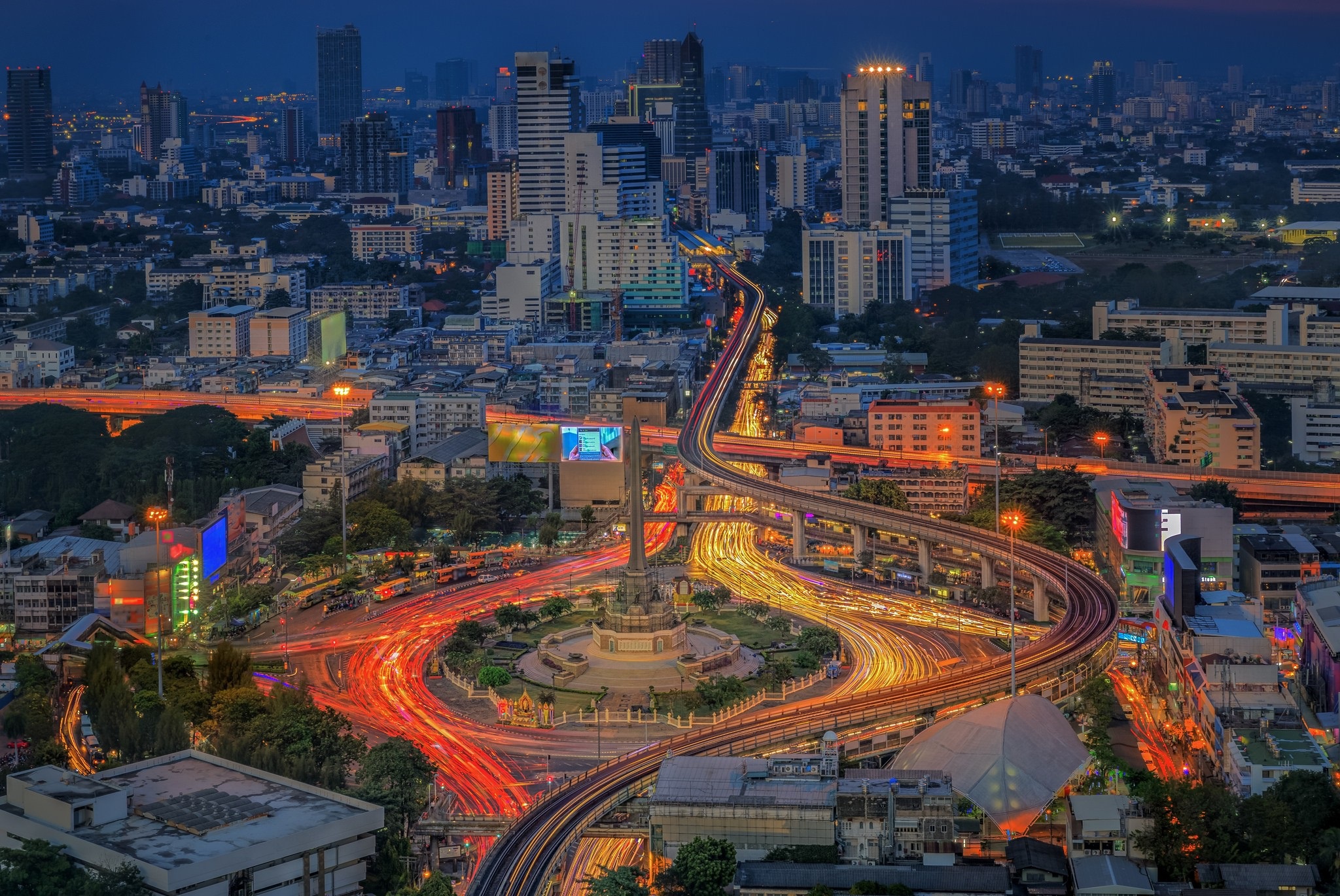 Free download wallpaper Cities, Night, City, Building, Road, Thailand, Highway, Bangkok, Man Made on your PC desktop