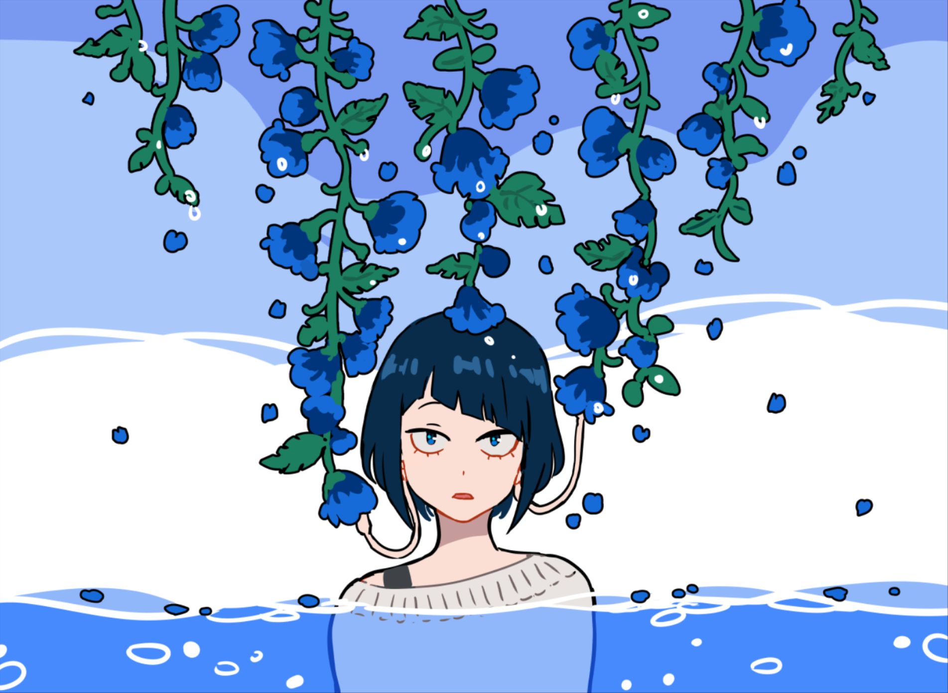 PCデスクトップに水, 花, 青い目, 青い髪, アニメ, 僕のヒーローアカデミア, 京香次郎画像を無料でダウンロード