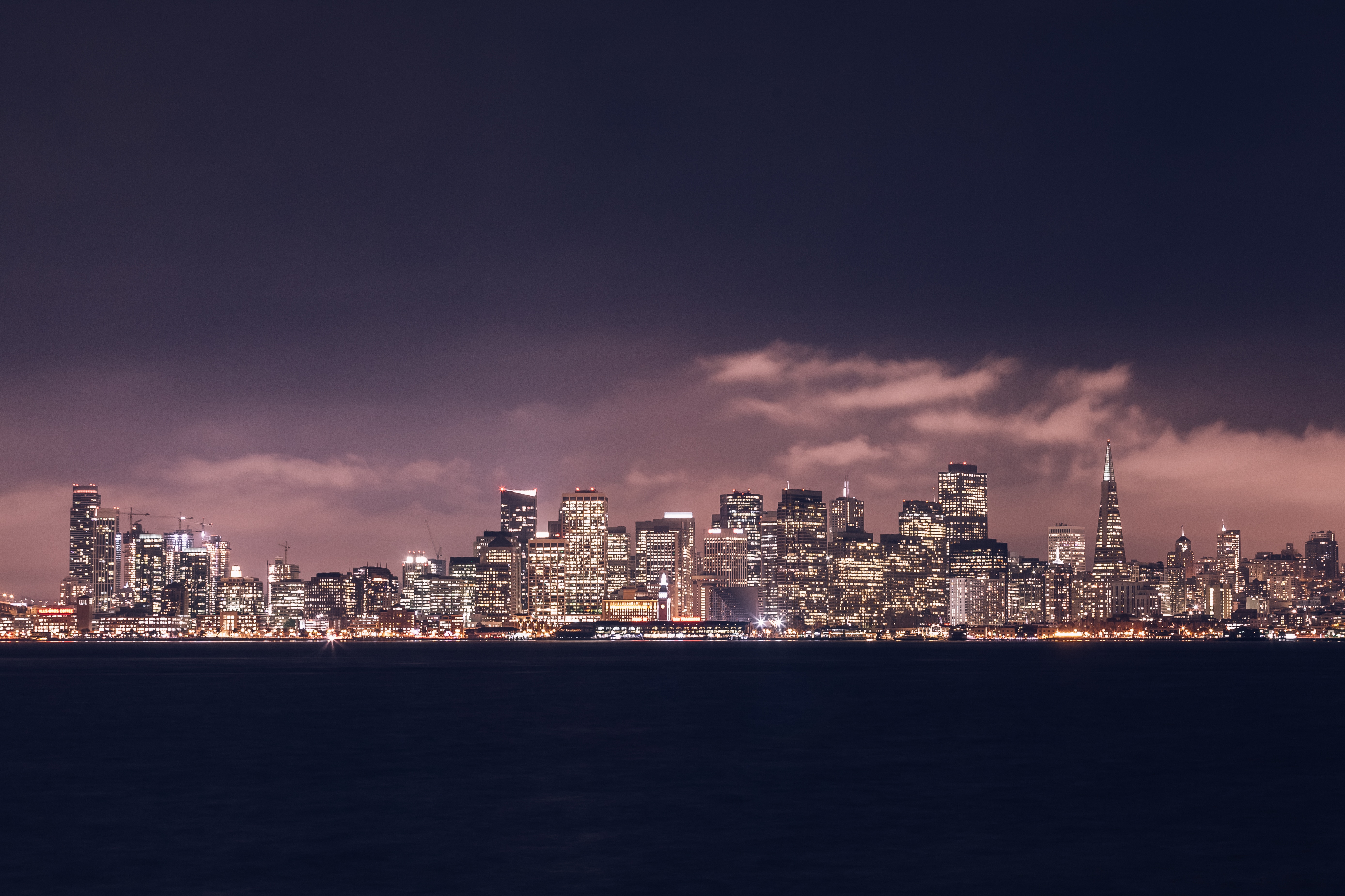 Скачать обои бесплатно Панорама, Сан Франциско, Горизонт, Города, Ночной Город, Сша картинка на рабочий стол ПК