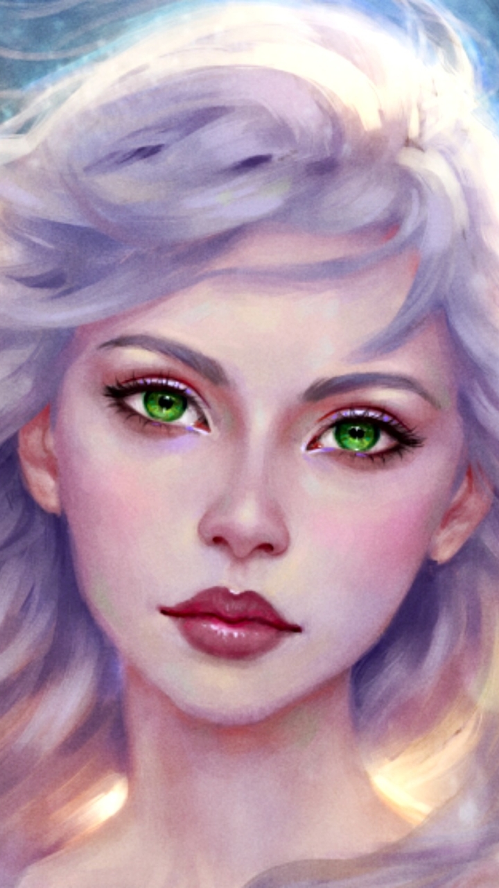 Descarga gratuita de fondo de pantalla para móvil de Fantasía, Mujeres, Ojos Verdes, Pelo Blanco.