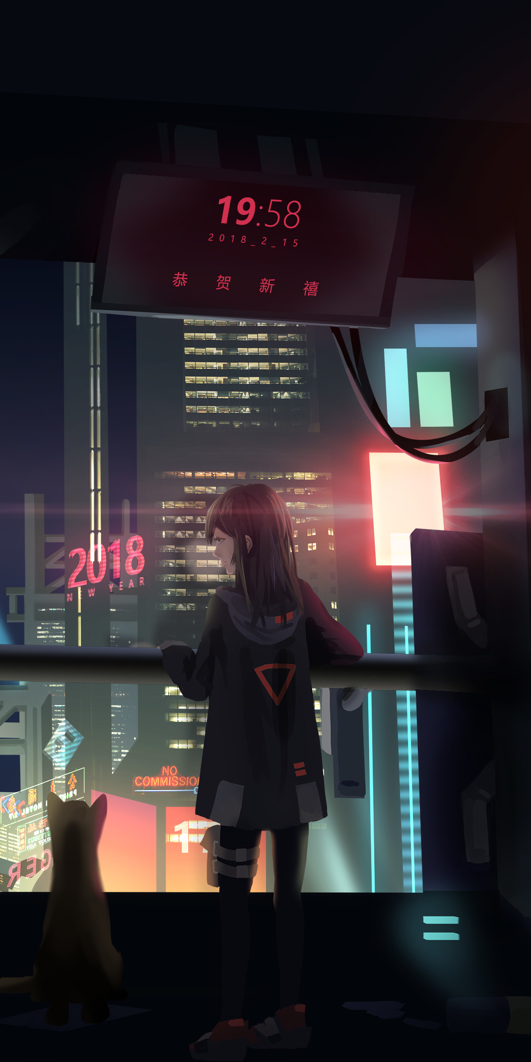 Download mobile wallpaper Anime, New Year, Cyberpunk, Original for free.
