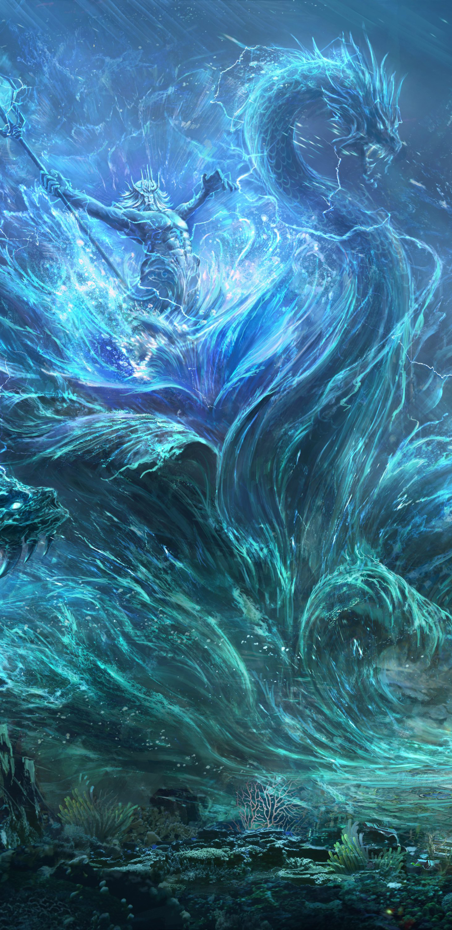 Download mobile wallpaper Fantasy, Sea Monster, Gods, Hydra for free.