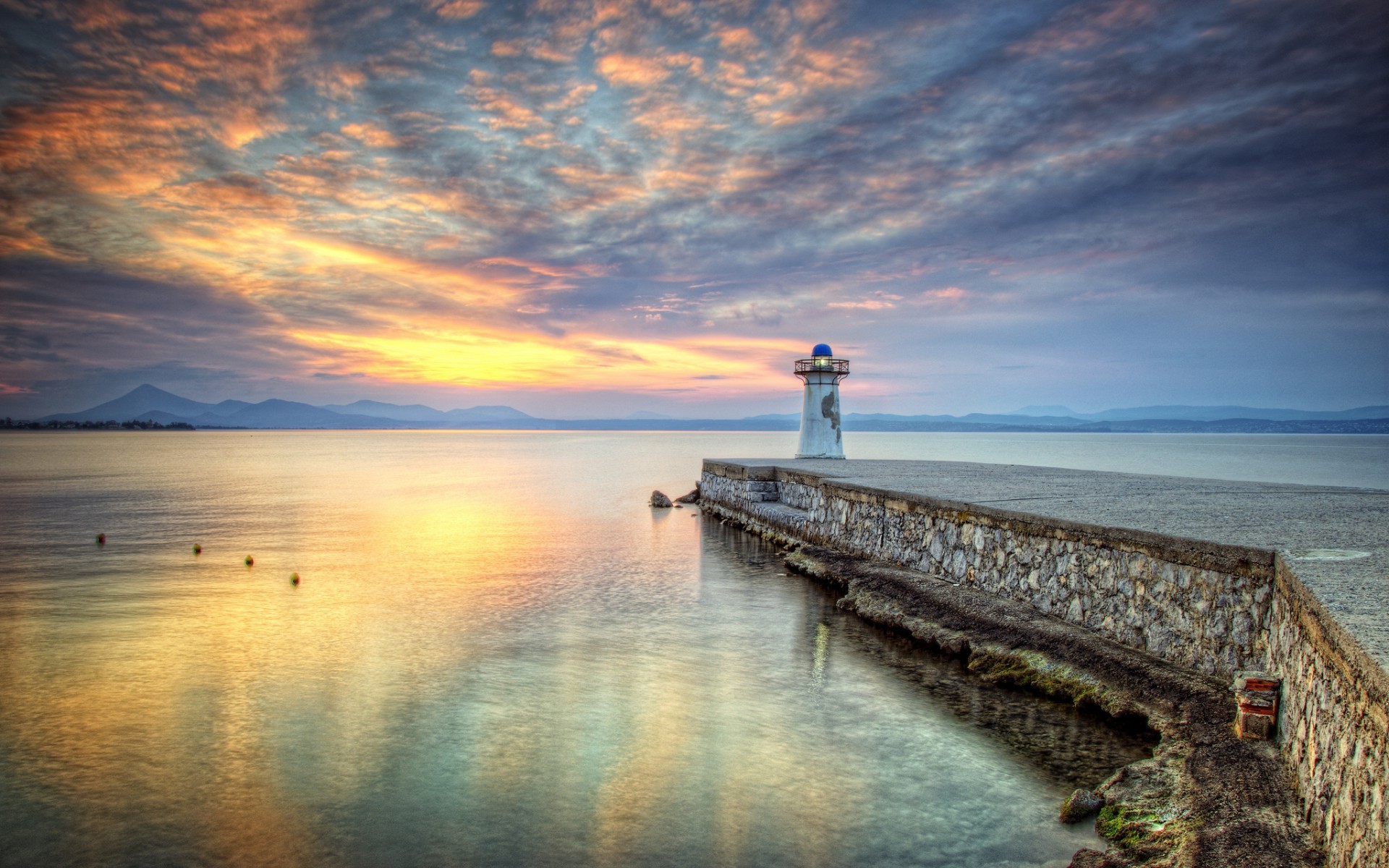 Download mobile wallpaper Sunset, Sea, Ocean, Lighthouse, Hdr, Man Made for free.