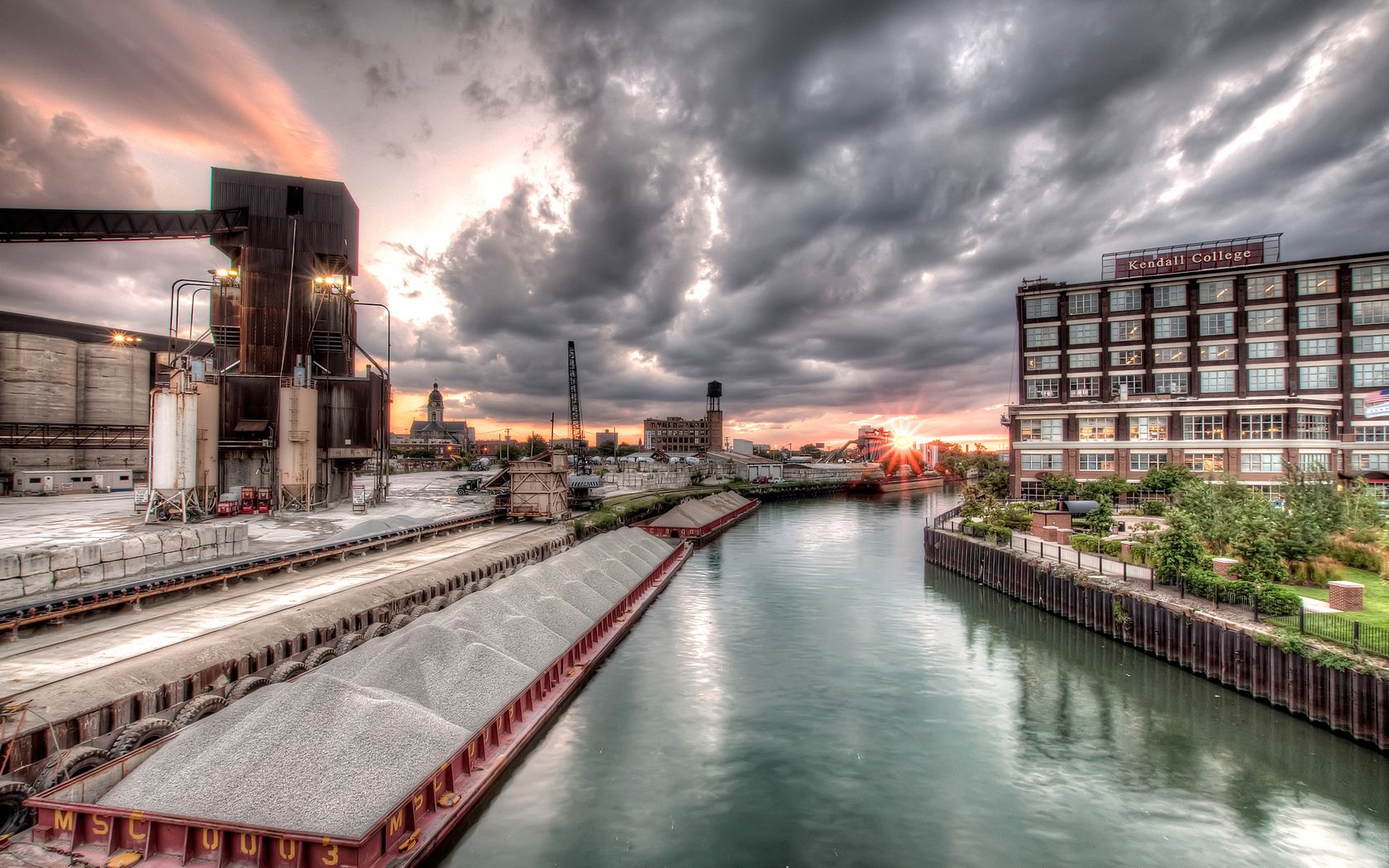 Windows Backgrounds rivers, cities, building, hdr, chicago, illinois, constructions, facilities