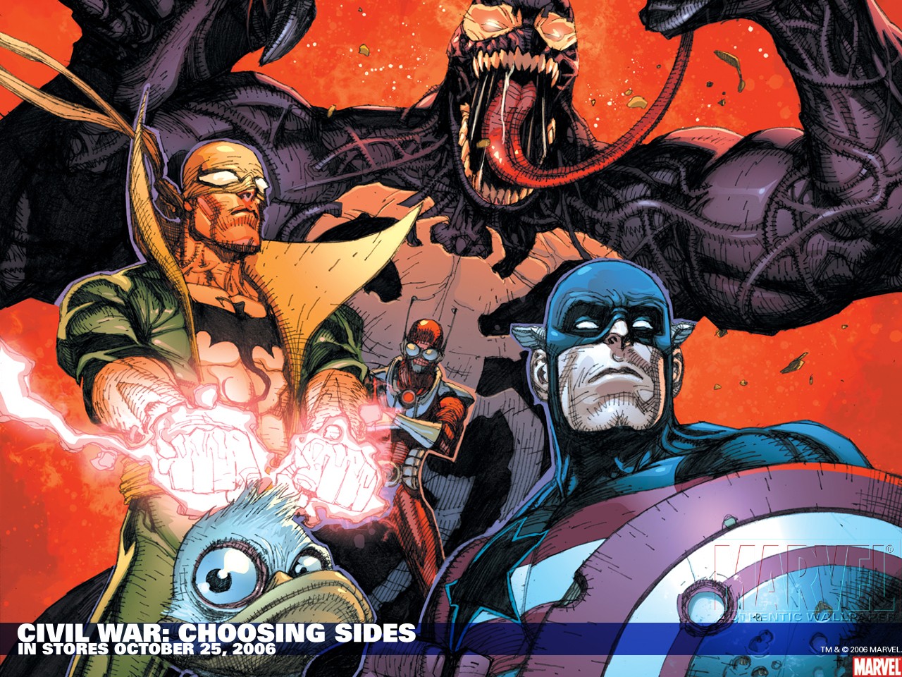 Скачать картинку Комиксы, Веном, Капитан Америка, Железный Кулак (Marvel Comics), Гражданская Война: Выбор Стороны в телефон бесплатно.
