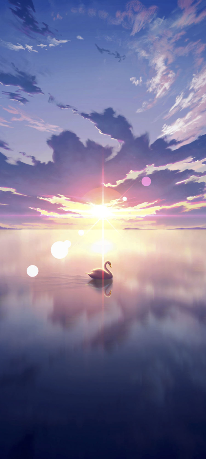 Download mobile wallpaper Anime, Landscape, Lake, Swan for free.