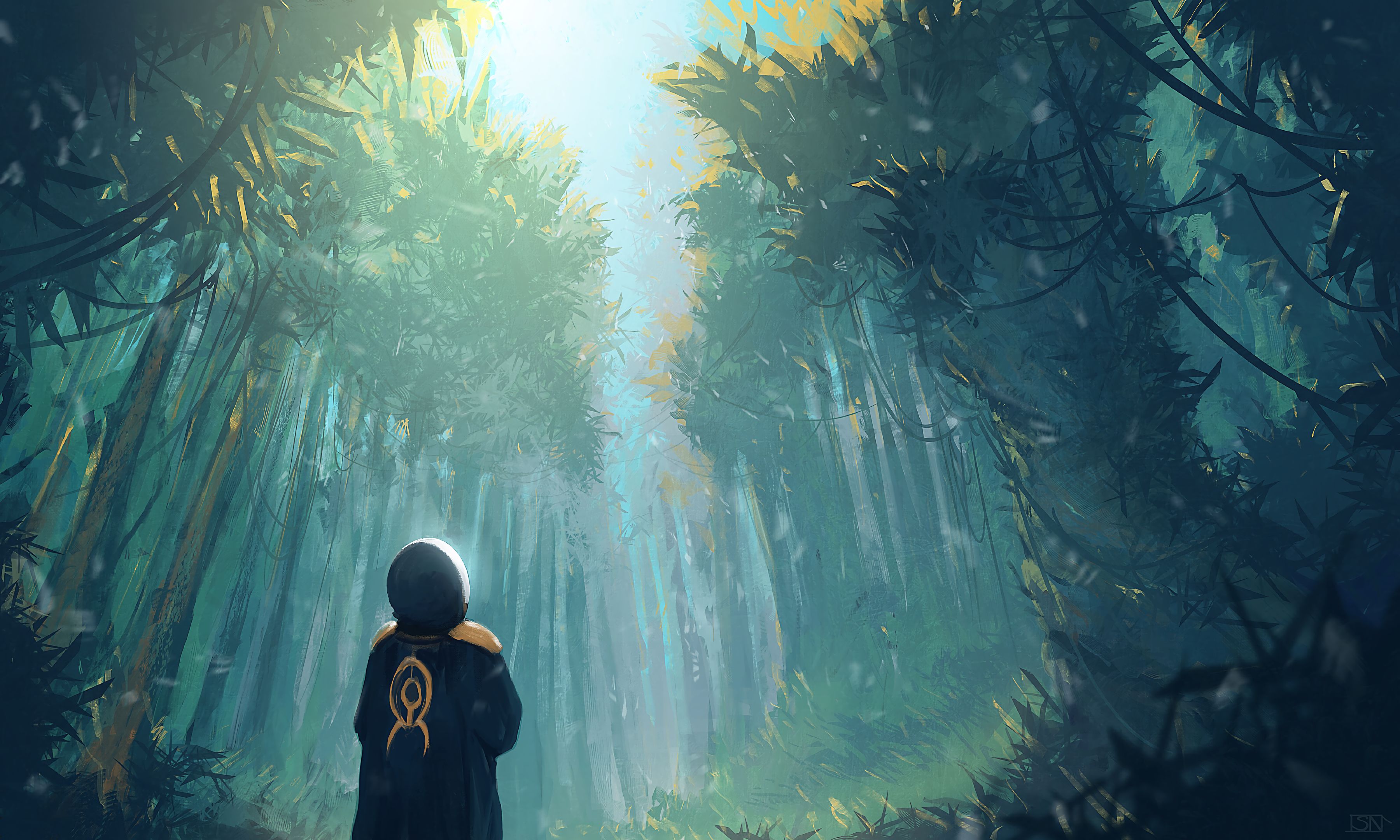1920x1080 Background forest, loneliness, art, trees, human, person