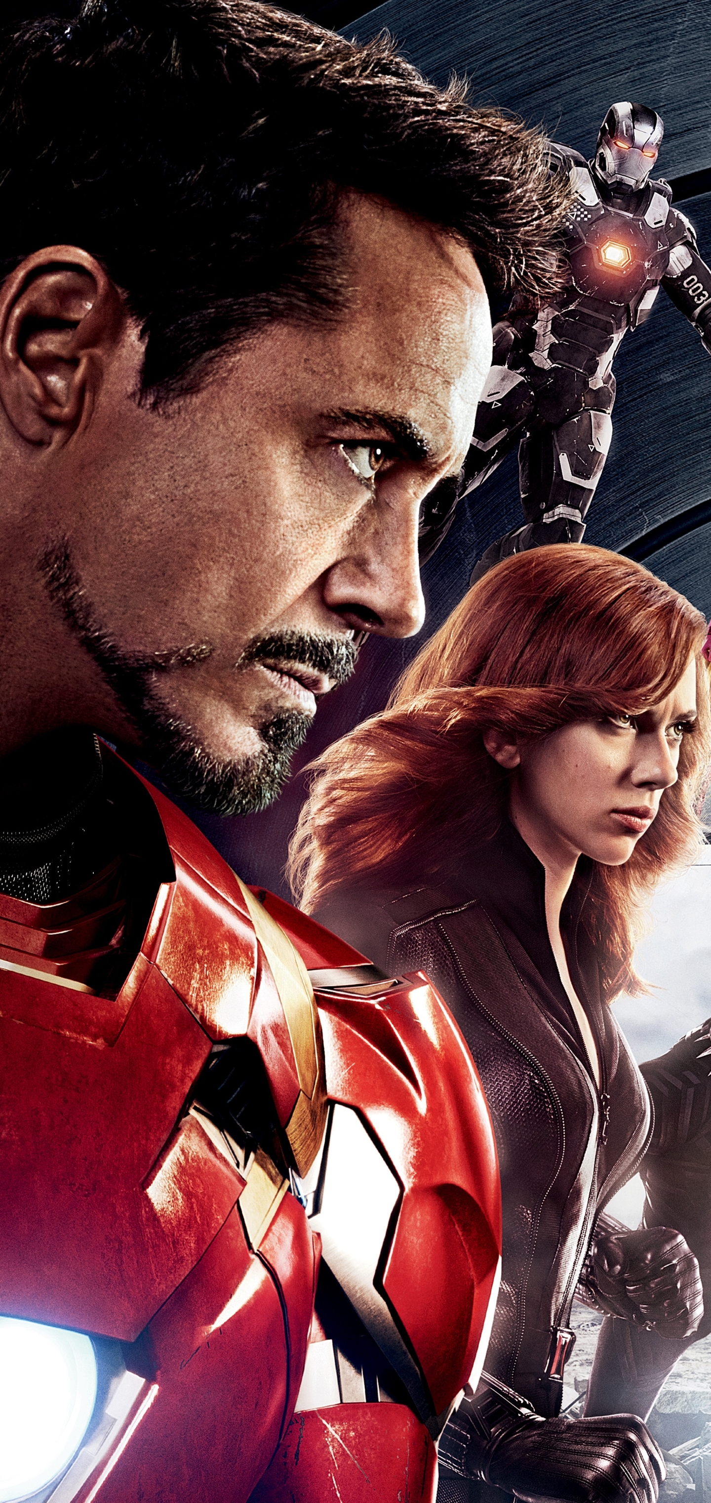 Download mobile wallpaper Scarlett Johansson, Iron Man, Captain America, Robert Downey Jr, Movie, Black Widow, War Machine, Captain America: Civil War for free.