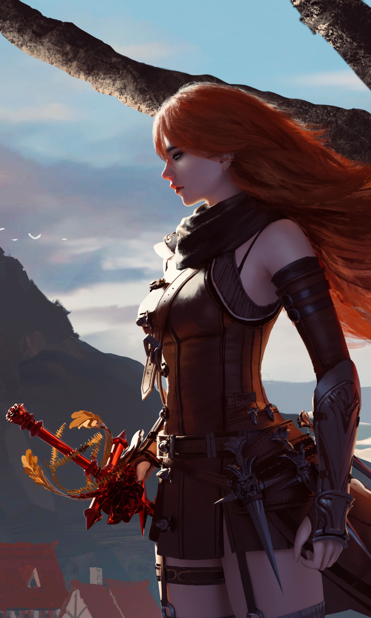 Download mobile wallpaper Fantasy, Red Hair, Women Warrior for free.