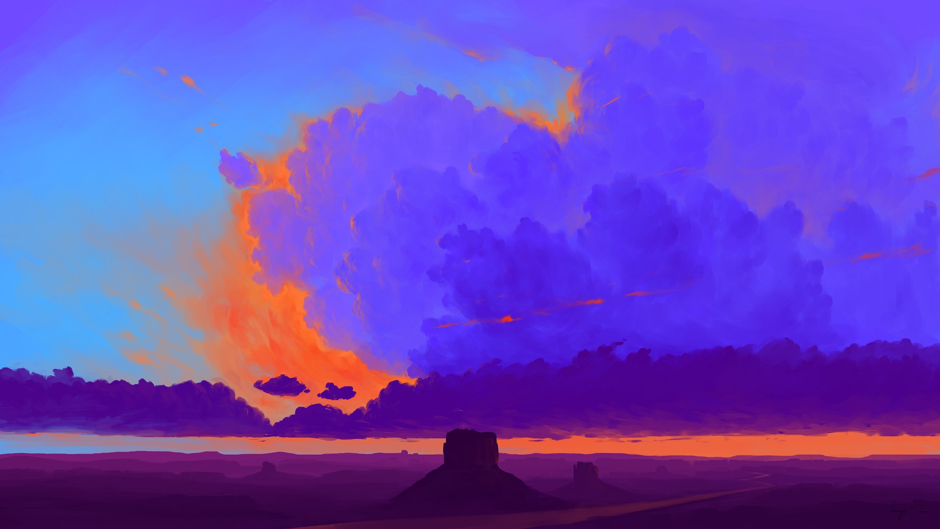 Download mobile wallpaper Landscape, Sunset, Sky, Artistic, Cloud for free.